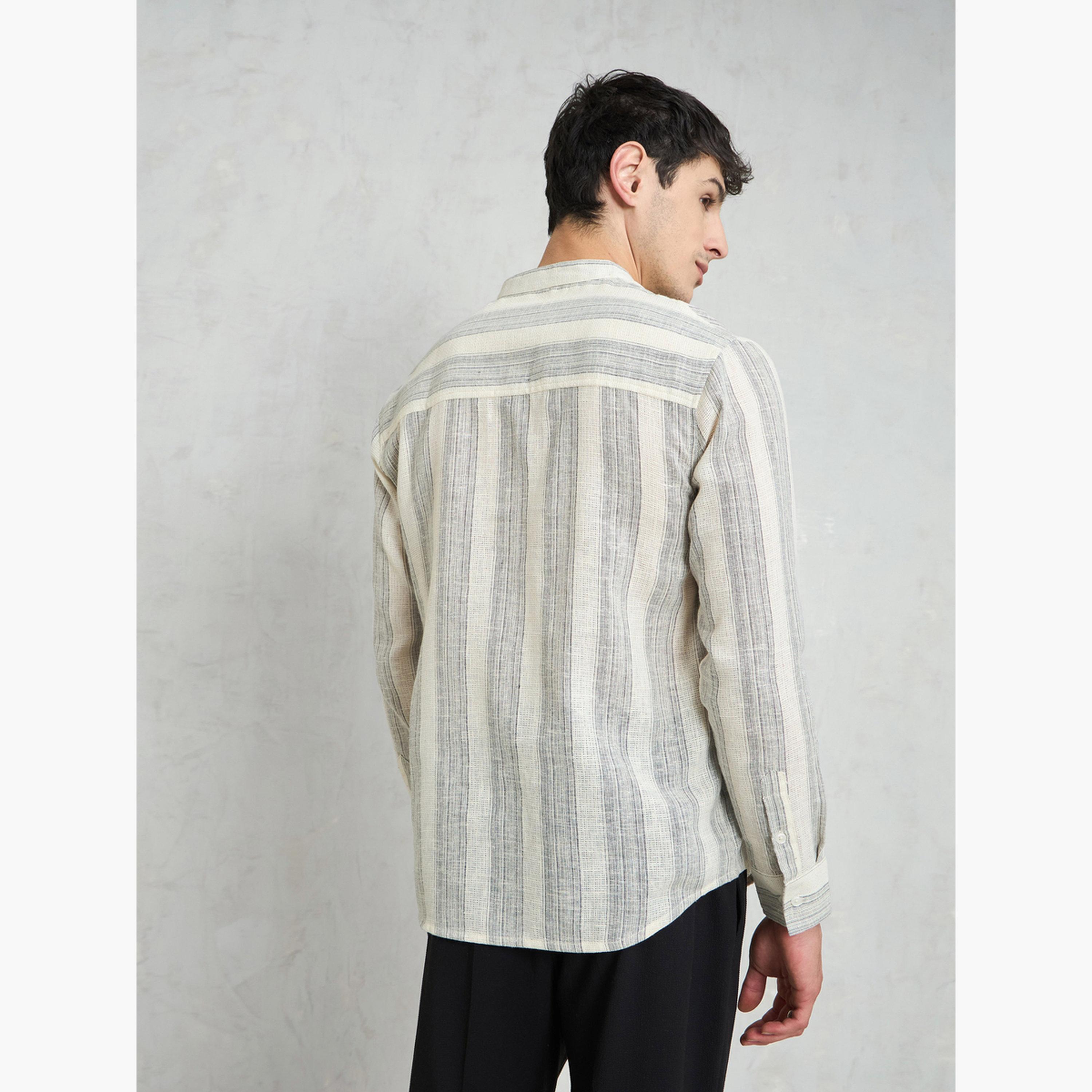Sassafras Beige Striped Relaxed Fit Kurta Shirt-men-clothing-shirts-image-5