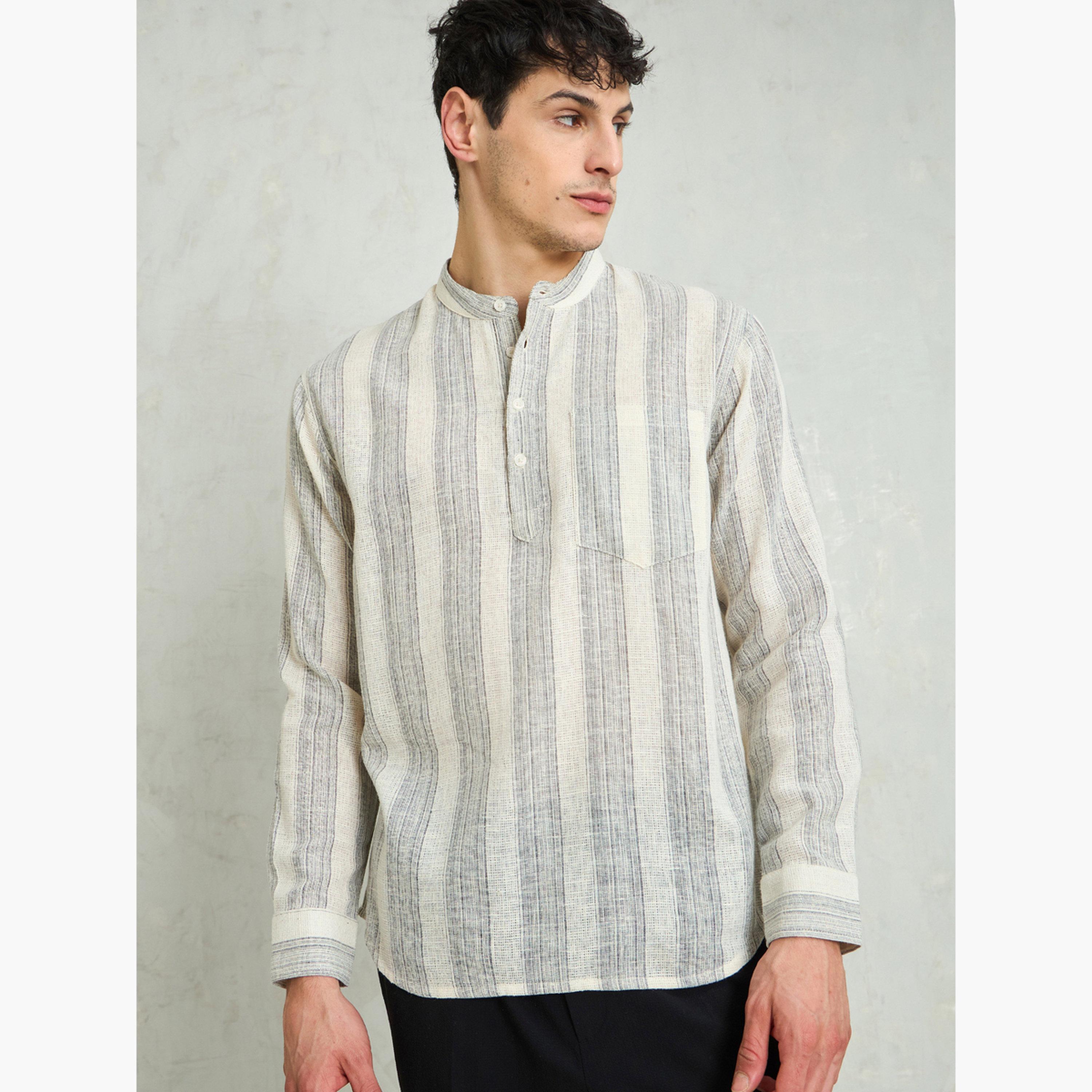 Sassafras Beige Striped Relaxed Fit Kurta Shirt-men-clothing-shirts-image-6