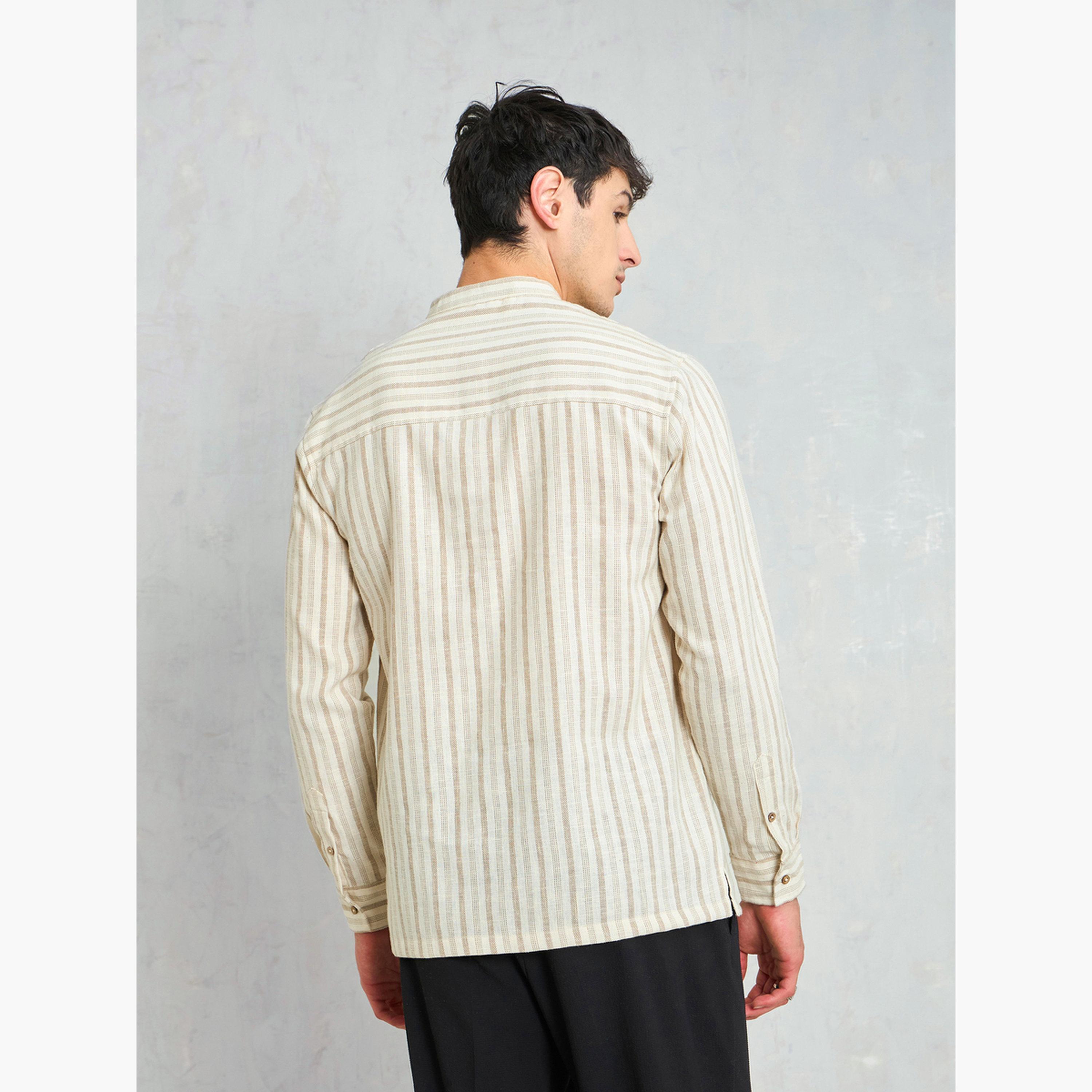 Sassafras Beige Striped Relaxed Fit Kurta Shirt-men-clothing-shirts-image-5