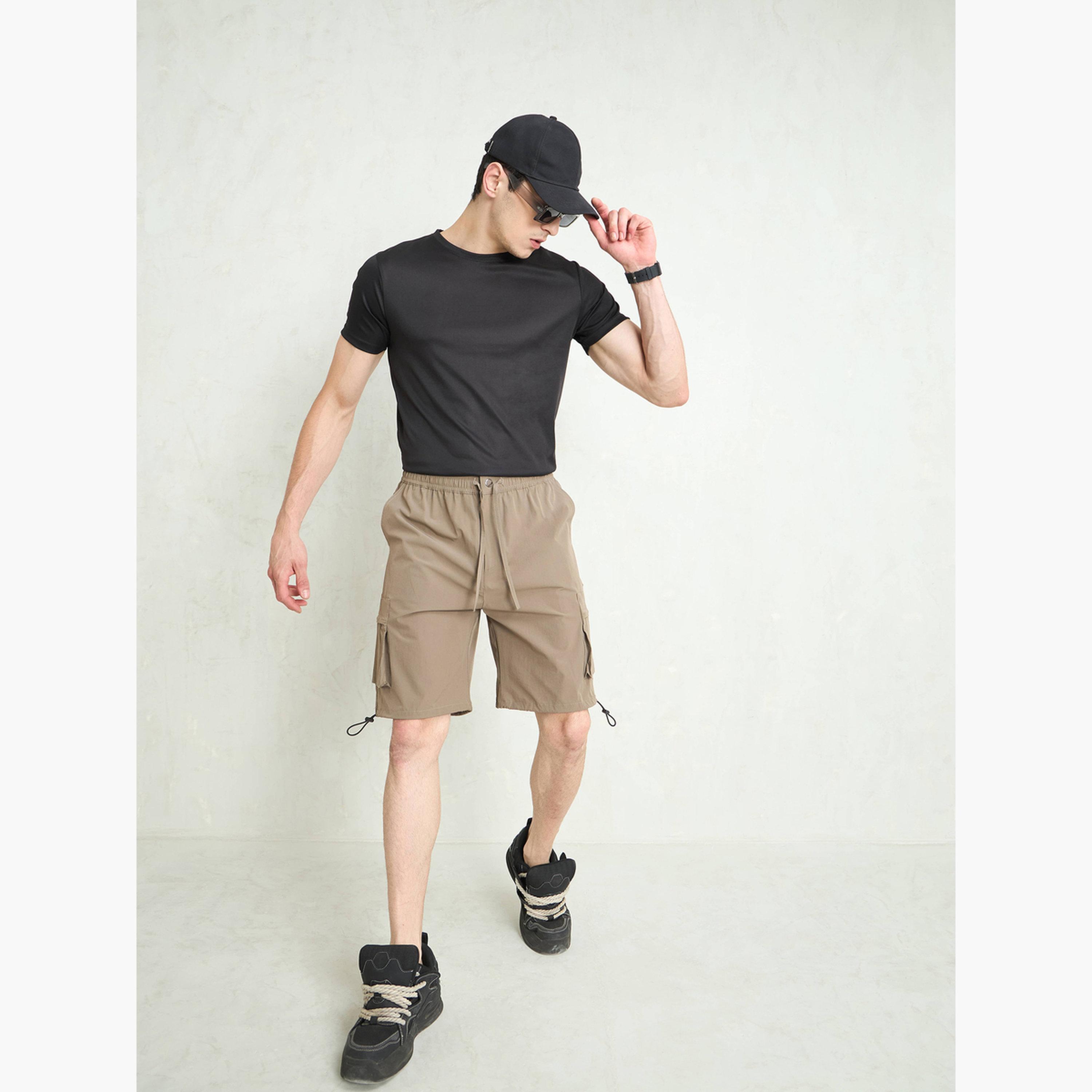 Sassafras Men Beige Cargo Pocket Parachute Shorts-men-clothing-bottoms-shorts-image-2