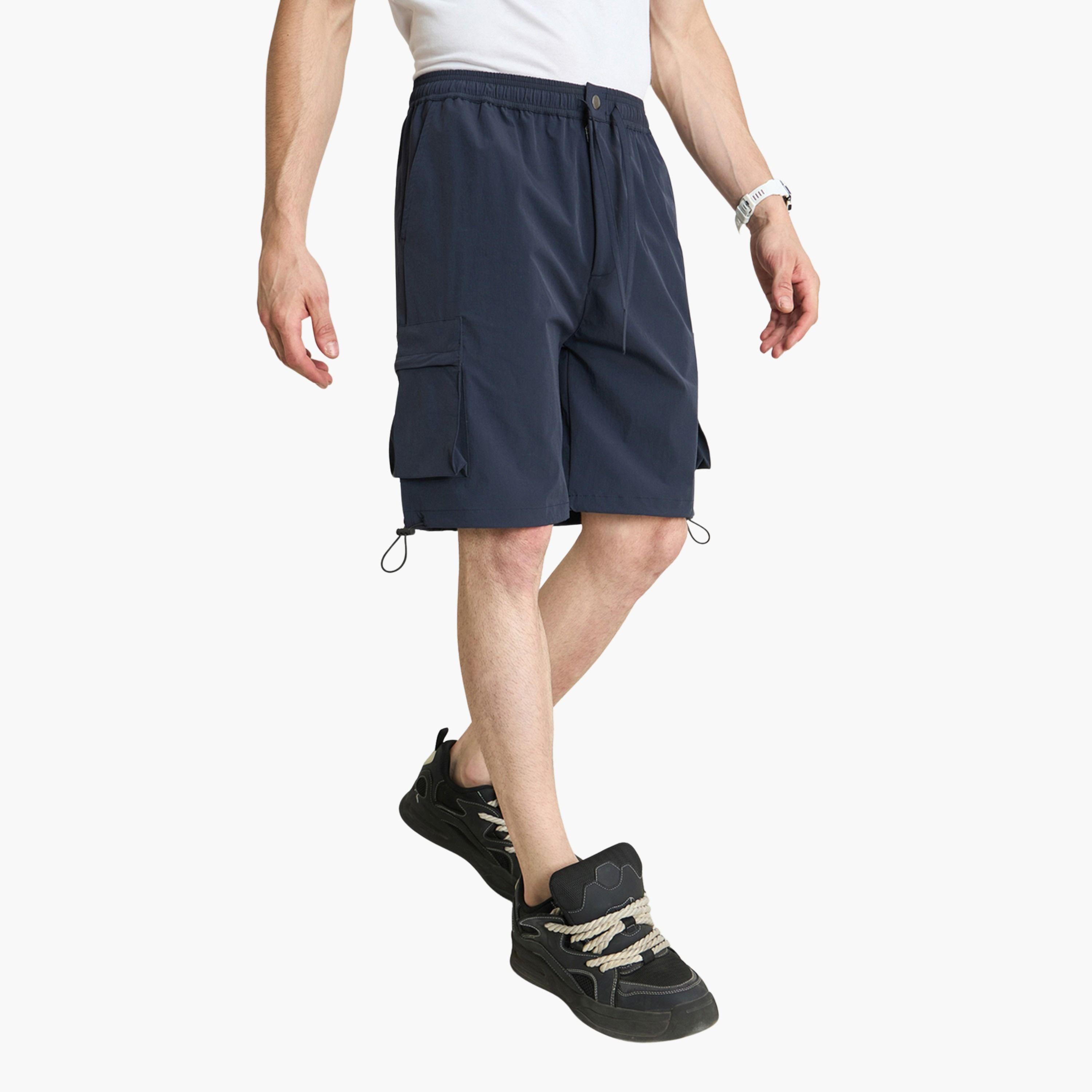Sassafras Men Navy Blue Cargo Pocket Parachute Shorts-men-clothing-bottoms-shorts-image-1