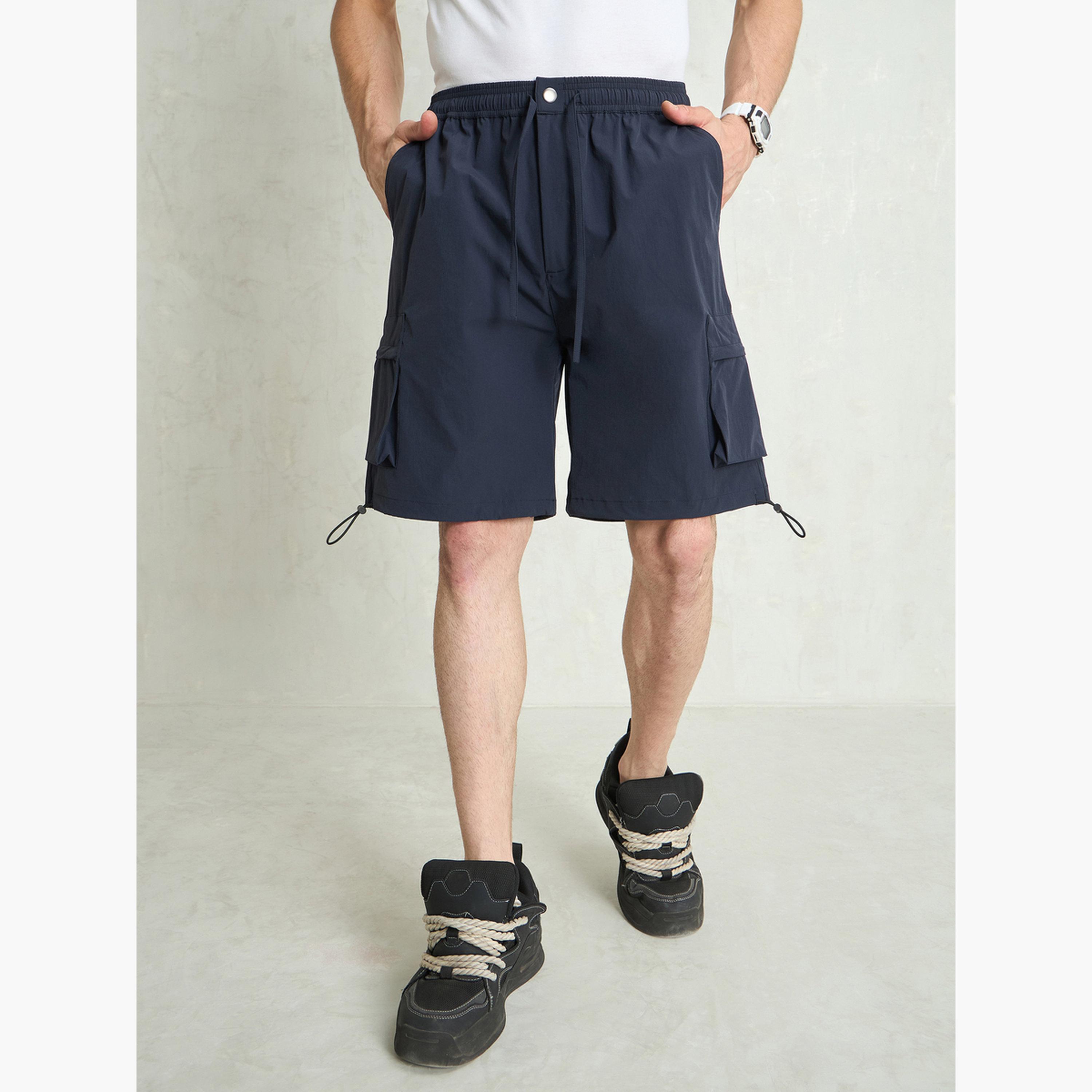 Sassafras Men Navy Blue Cargo Pocket Parachute Shorts-men-clothing-bottoms-shorts-image-6