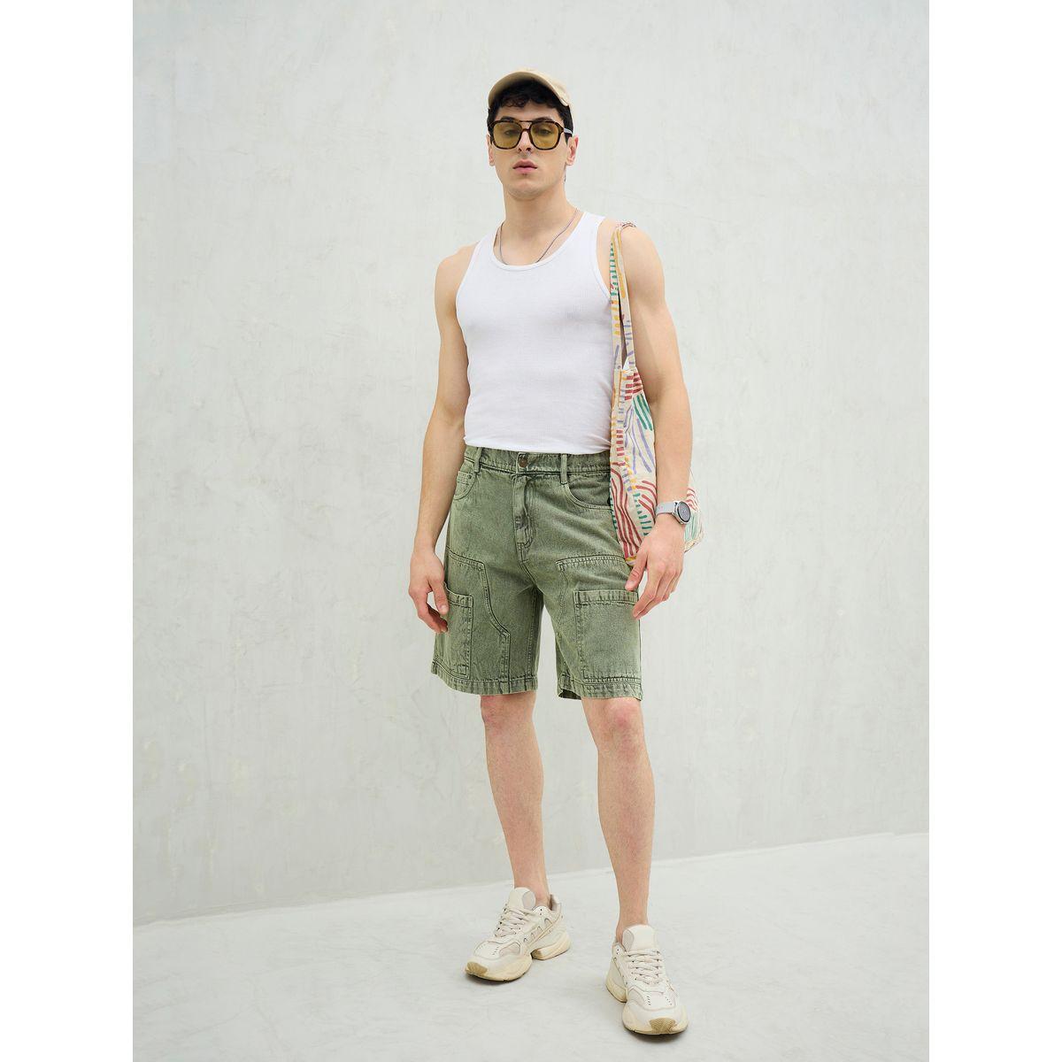 Mascln Sassafras Men Green Washed Denim Relaxed Fit Carpenter Shorts-men-clothing-bottoms-shorts-image-2