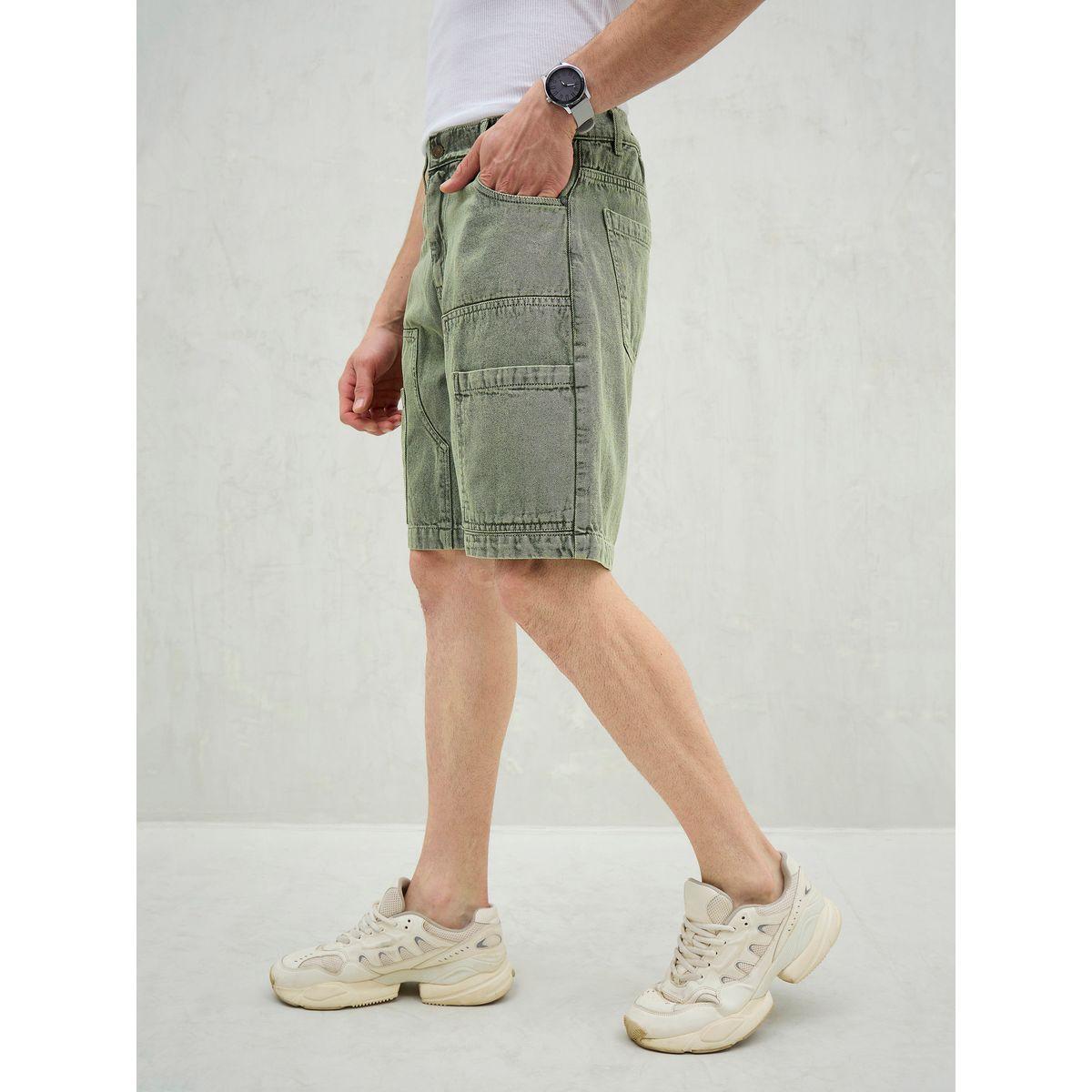 Mascln Sassafras Men Green Washed Denim Relaxed Fit Carpenter Shorts-men-clothing-bottoms-shorts-image-3
