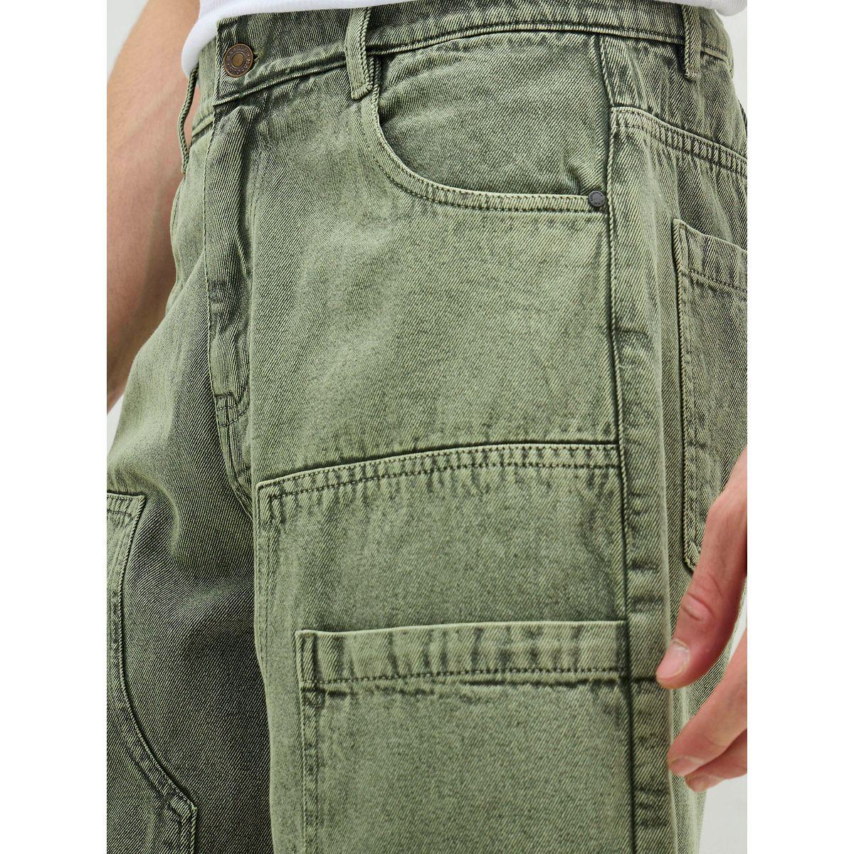 Mascln Sassafras Men Green Washed Denim Relaxed Fit Carpenter Shorts-men-clothing-bottoms-shorts-image-4