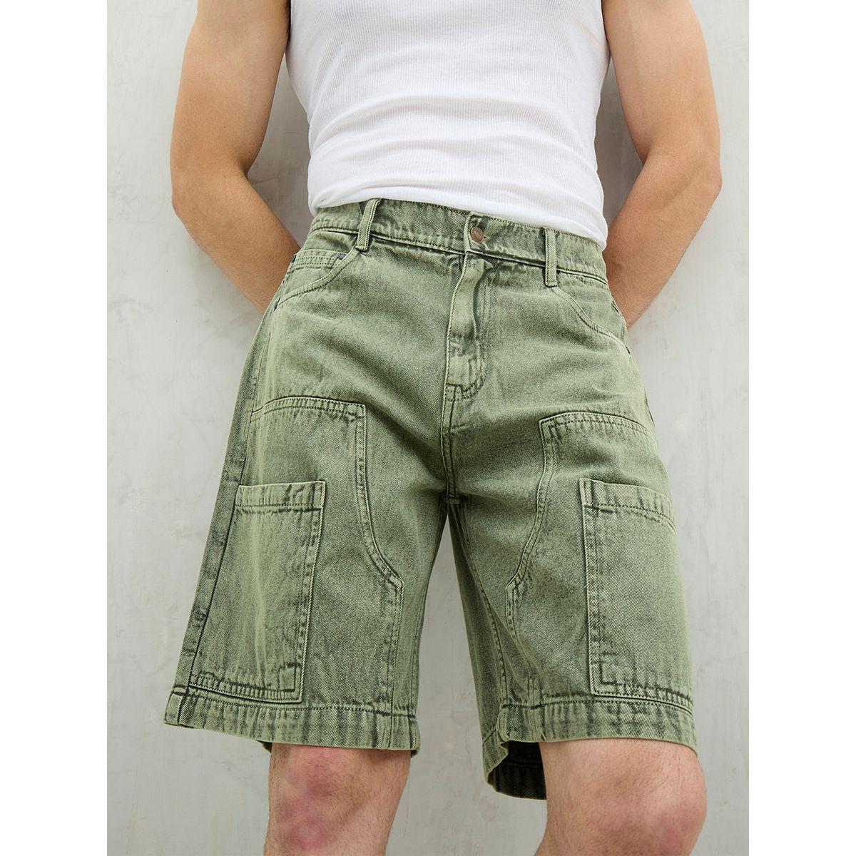 Mascln Sassafras Men Green Washed Denim Relaxed Fit Carpenter Shorts-men-clothing-bottoms-shorts-image-7