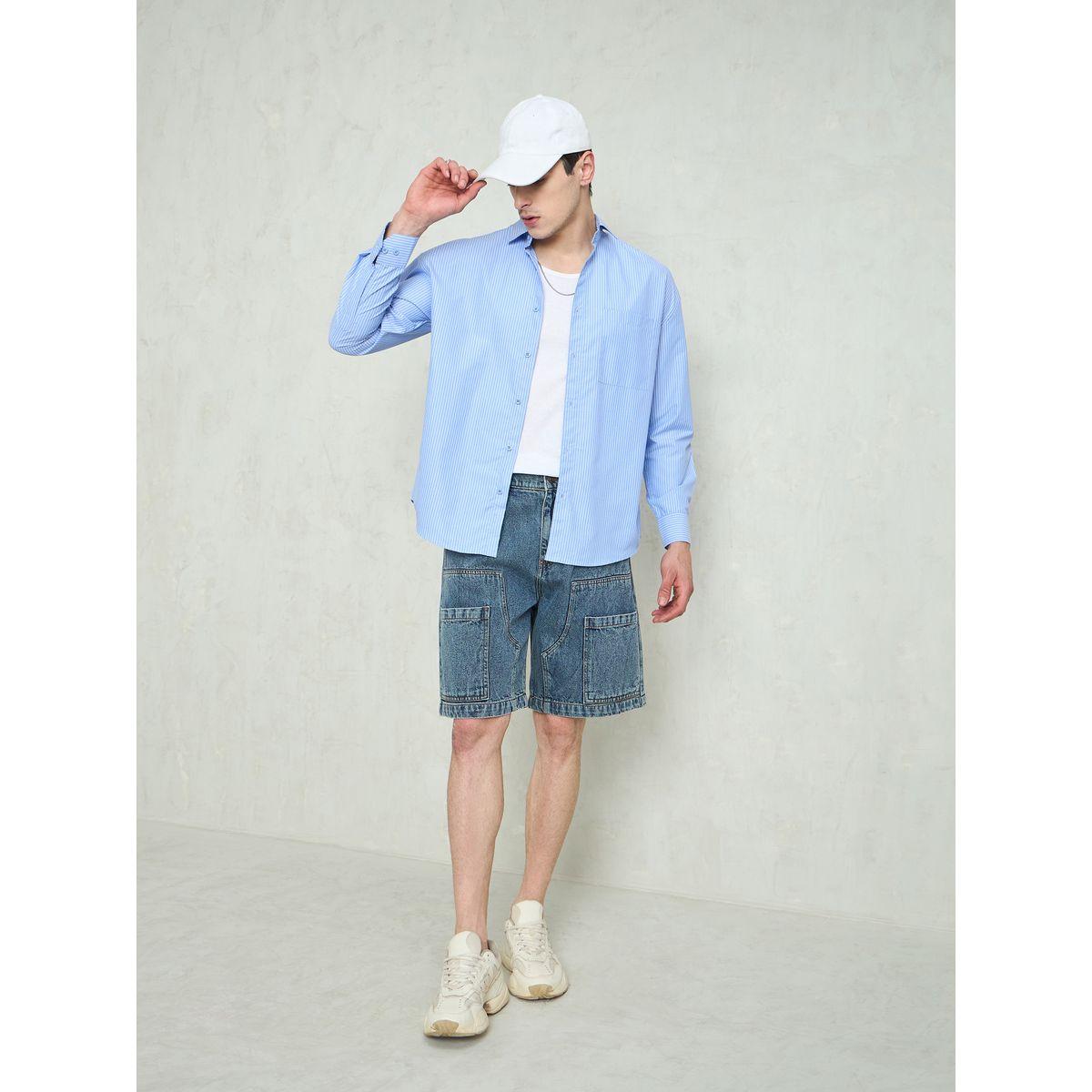 شورت دنيم بقصة مريحة وتفاصيل مشطوفة-men-clothing-bottoms-shorts-image-6