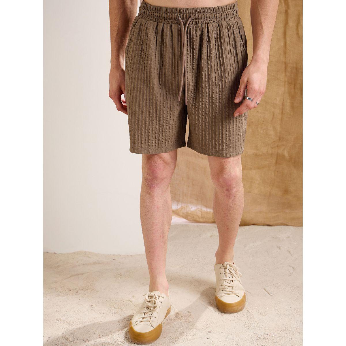 Mascln Sassafras Men Beige Textured Relaxed Fit Shorts with Drawstring Waist-men-clothing-bottoms-shorts-image-1