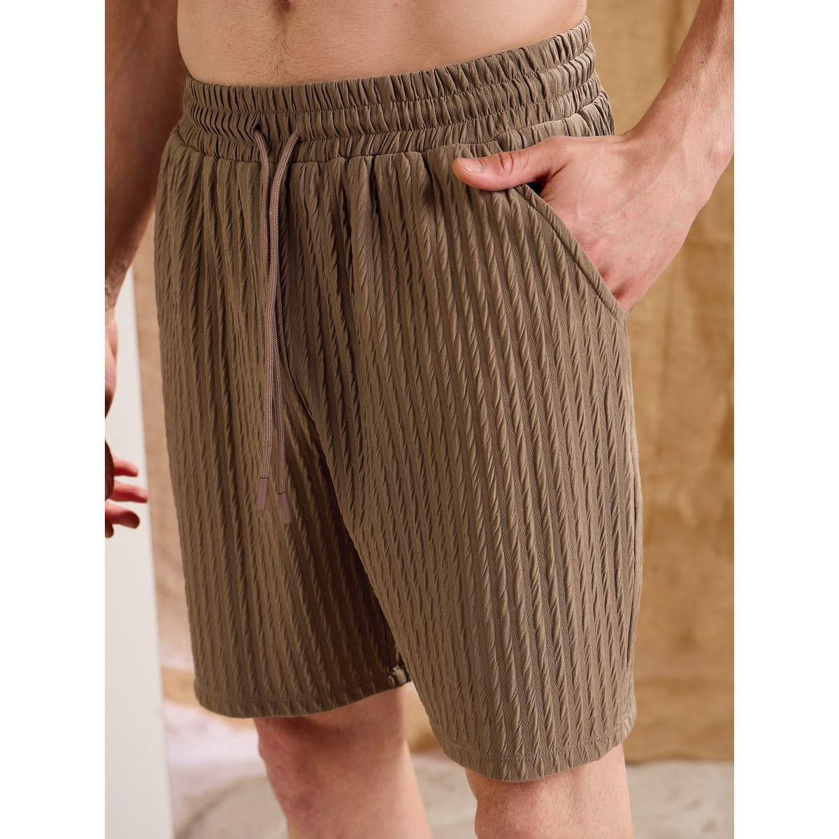 Mascln Sassafras Men Beige Textured Relaxed Fit Shorts with Drawstring Waist-men-clothing-bottoms-shorts-image-4