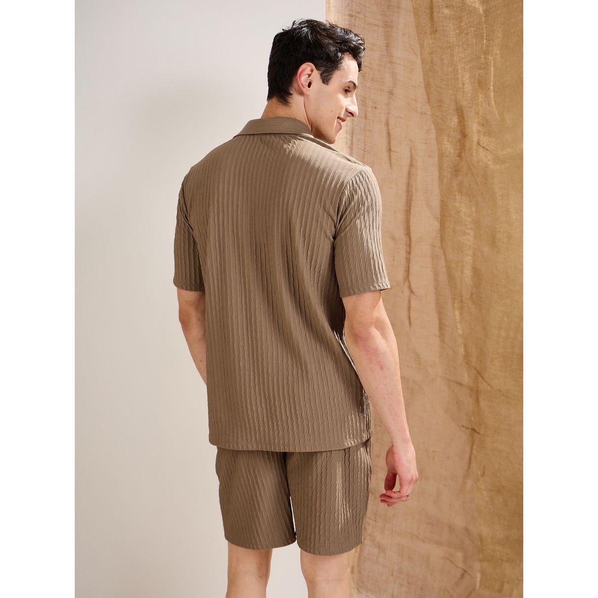 Mascln Sassafras Men Beige Textured Relaxed Fit Shorts with Drawstring Waist-men-clothing-bottoms-shorts-image-5