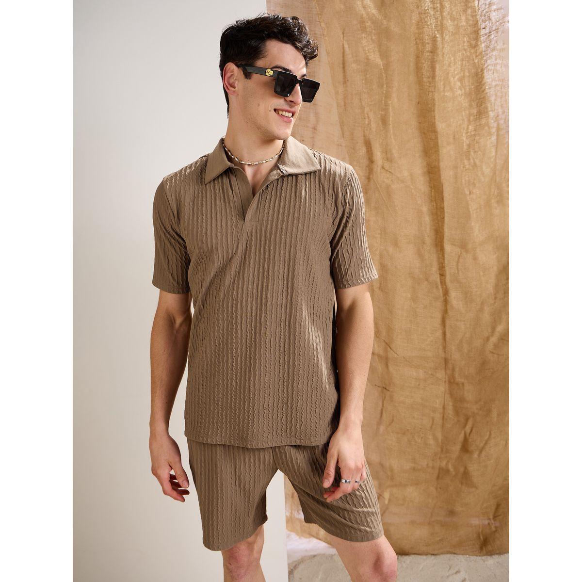 Mascln Sassafras Men Beige Textured Relaxed Fit Shorts with Drawstring Waist-men-clothing-bottoms-shorts-image-6