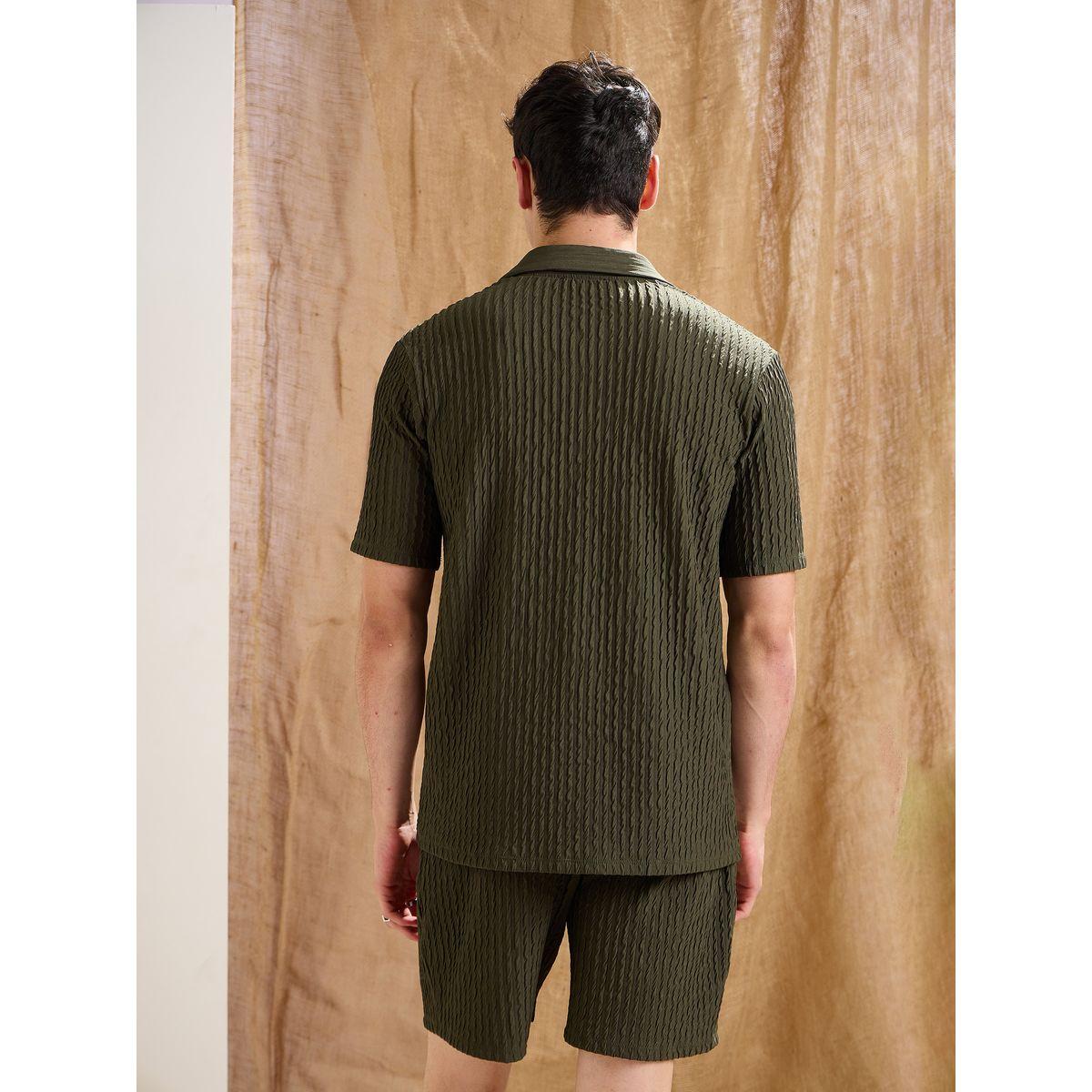 Mascln Sassafras Men Olive Textured Relaxed Fit Shorts with Drawstring Waist-men-clothing-bottoms-shorts-image-5