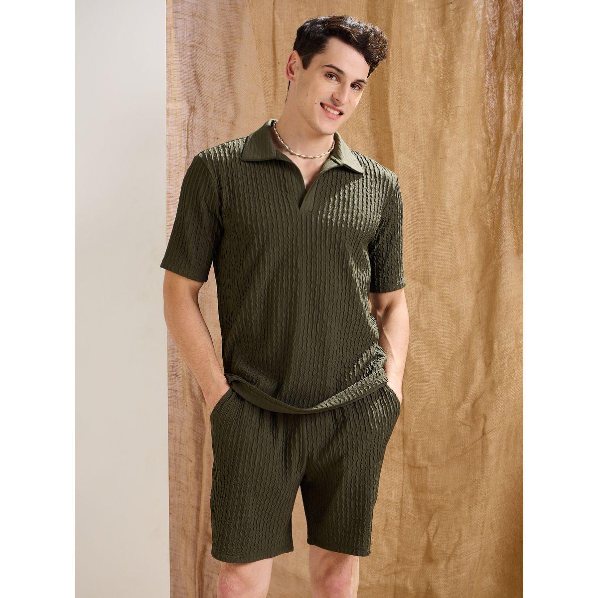 Mascln Sassafras Men Olive Textured Relaxed Fit Shorts with Drawstring Waist-men-clothing-bottoms-shorts-image-6