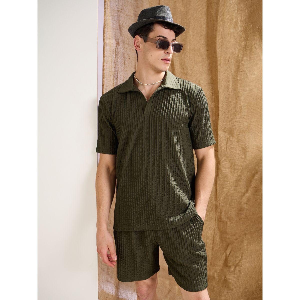 Mascln Sassafras Men Olive Textured Relaxed Fit Shorts with Drawstring Waist-men-clothing-bottoms-shorts-image-7
