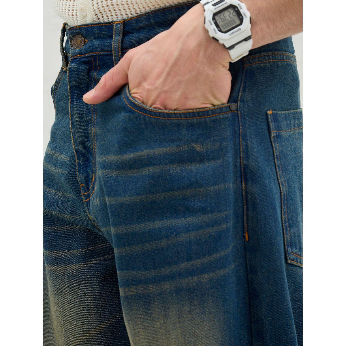 Mascln Sassafras Men Blue Washed Distressed Knee Wide Leg Jeans-men-clothing-bottoms-jeans-image-4