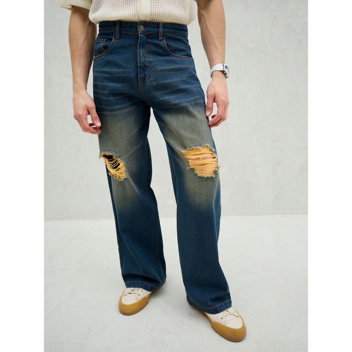 Mascln Sassafras Men Blue Washed Distressed Knee Wide Leg Jeans-men-clothing-bottoms-jeans-image-8