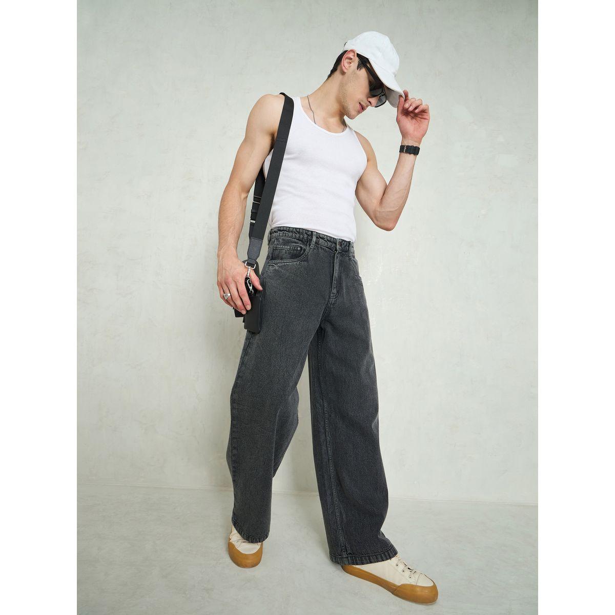 Mascln Sassafras Men Grey Mid Rise Plain Wide Leg Jeans-men-clothing-bottoms-jeans-image-2