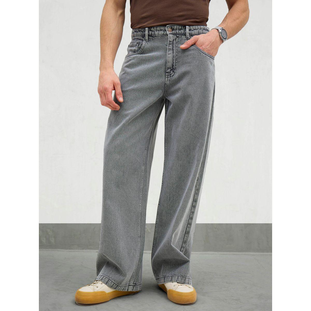 Mascln Sassafras Men Grey Mid Rise Plain Wide Leg Jeans-men-clothing-bottoms-jeans-image-1