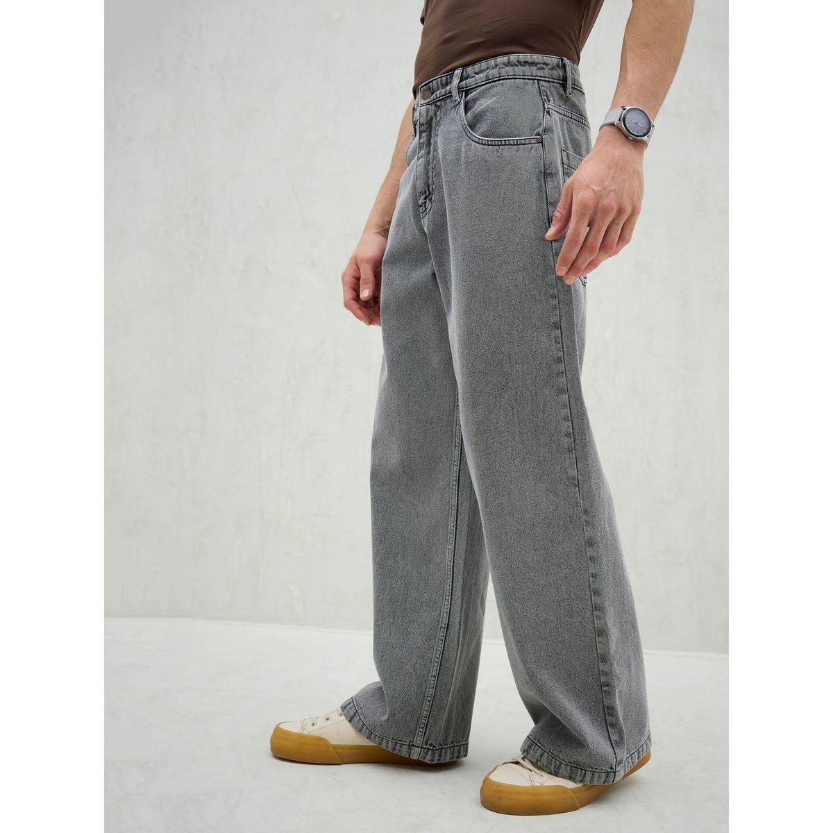 Mascln Sassafras Men Grey Mid Rise Plain Wide Leg Jeans-men-clothing-bottoms-jeans-image-3