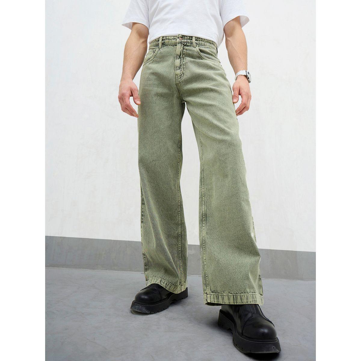 Mascln Sassafras Men Green Mid Rise Plain Wide Leg Jeans-men-clothing-bottoms-jeans-image-1