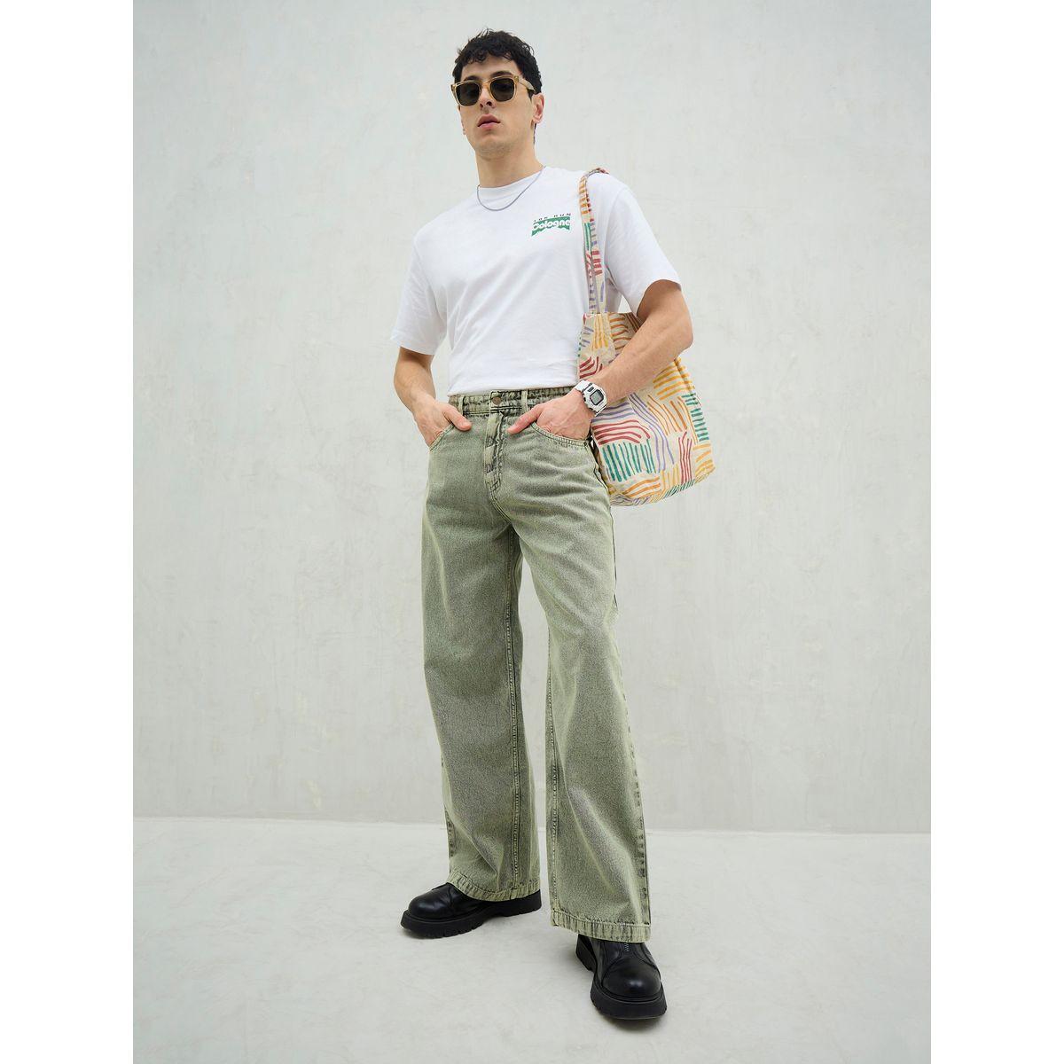 Mascln Sassafras Men Green Mid Rise Plain Wide Leg Jeans-men-clothing-bottoms-jeans-image-2
