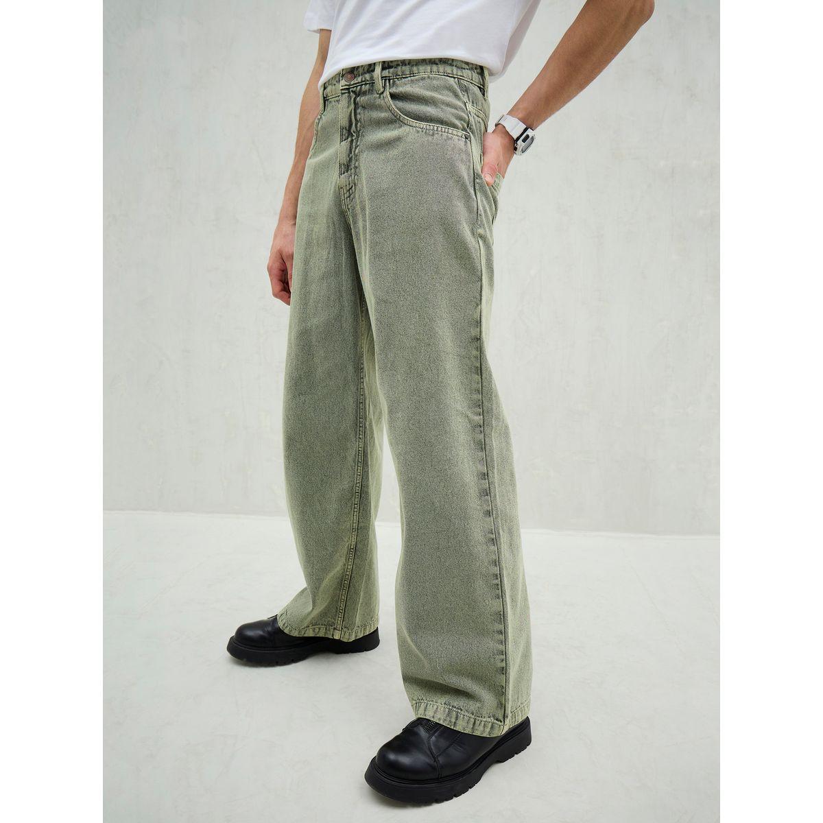 Mascln Sassafras Men Green Mid Rise Plain Wide Leg Jeans-men-clothing-bottoms-jeans-image-3