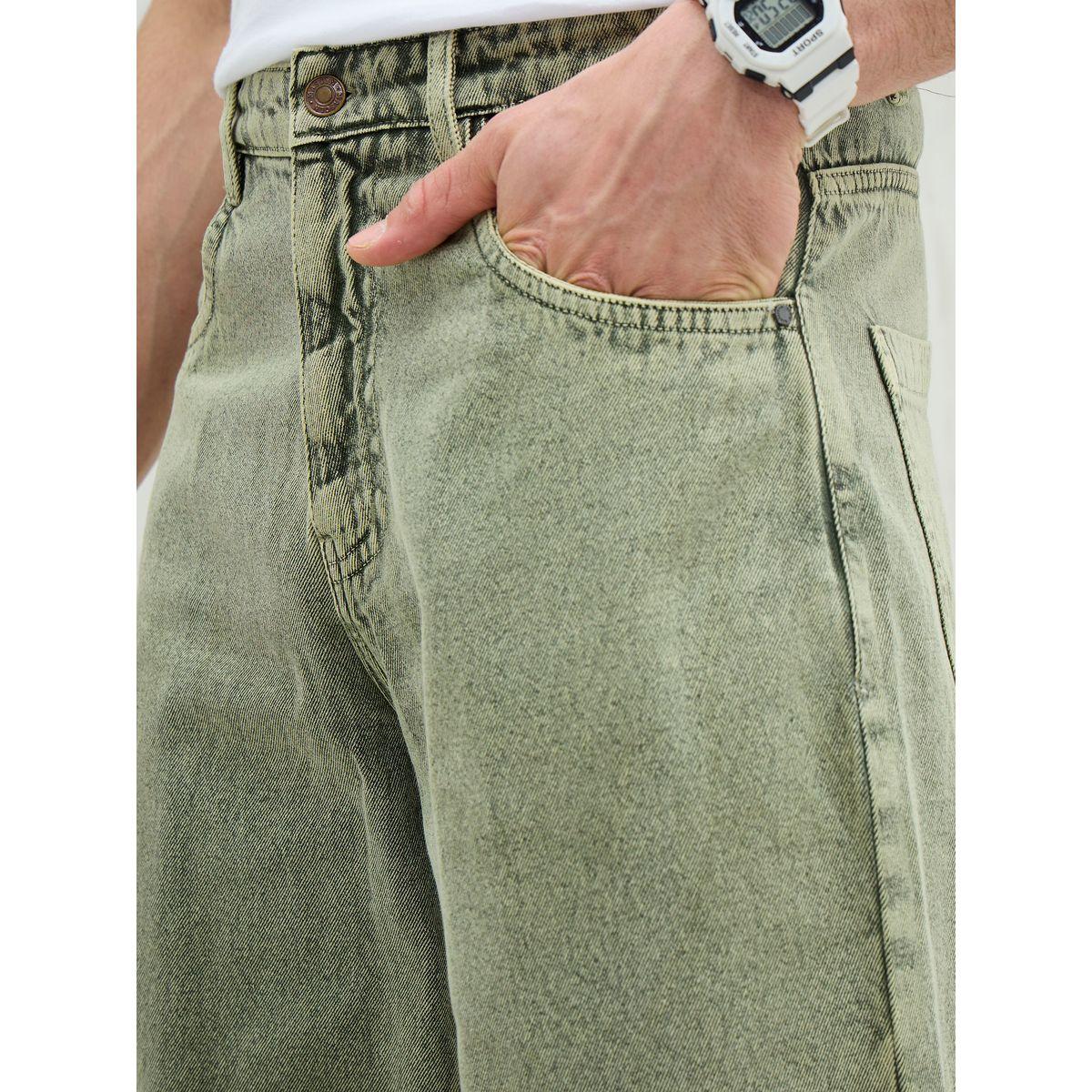 Mascln Sassafras Men Green Mid Rise Plain Wide Leg Jeans-men-clothing-bottoms-jeans-image-4