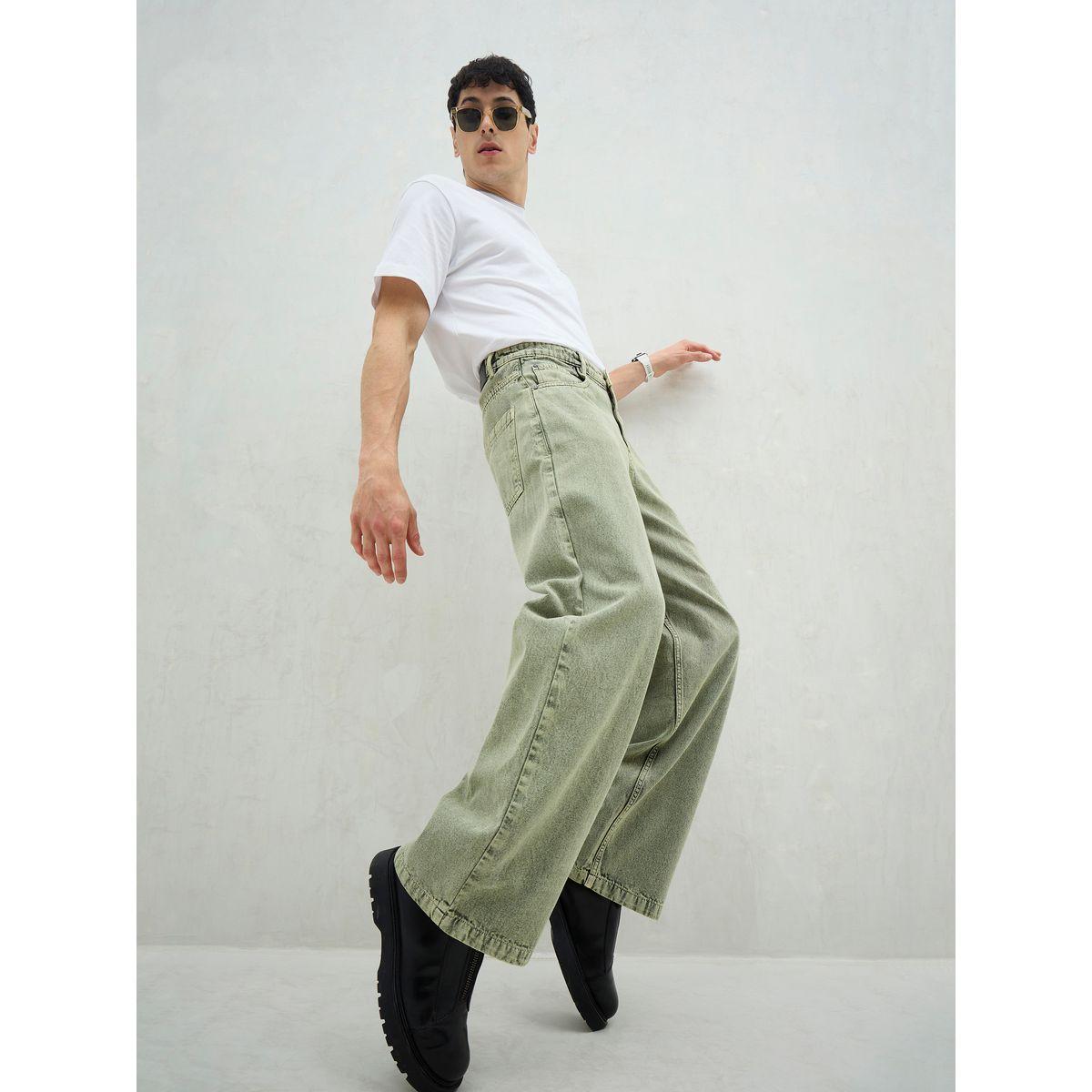 Mascln Sassafras Men Green Mid Rise Plain Wide Leg Jeans-men-clothing-bottoms-jeans-image-6