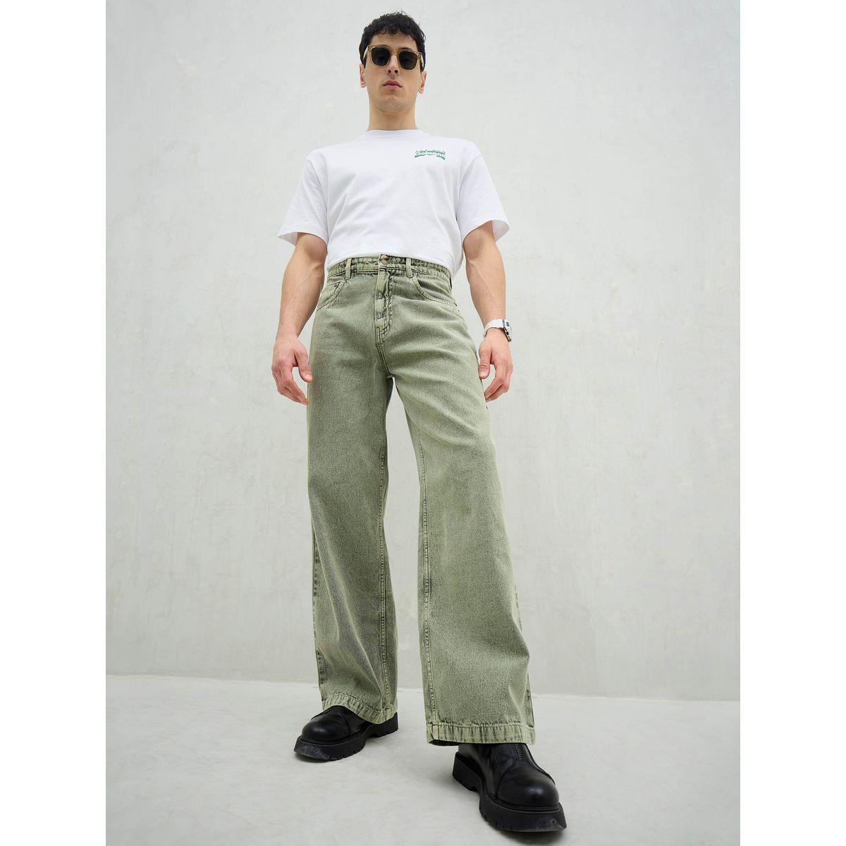 Mascln Sassafras Men Green Mid Rise Plain Wide Leg Jeans-men-clothing-bottoms-jeans-image-7