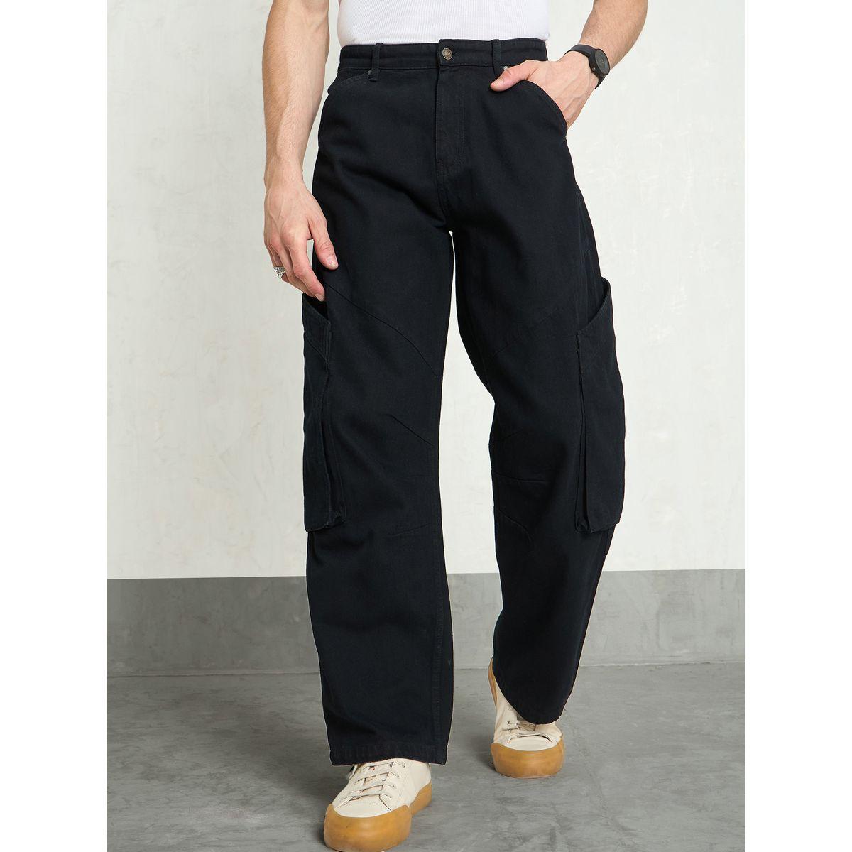بنطال جينز بقصة أرجل واسعة وتفاصيل جيوب كارجو-men-clothing-bottoms-jeans-image-1