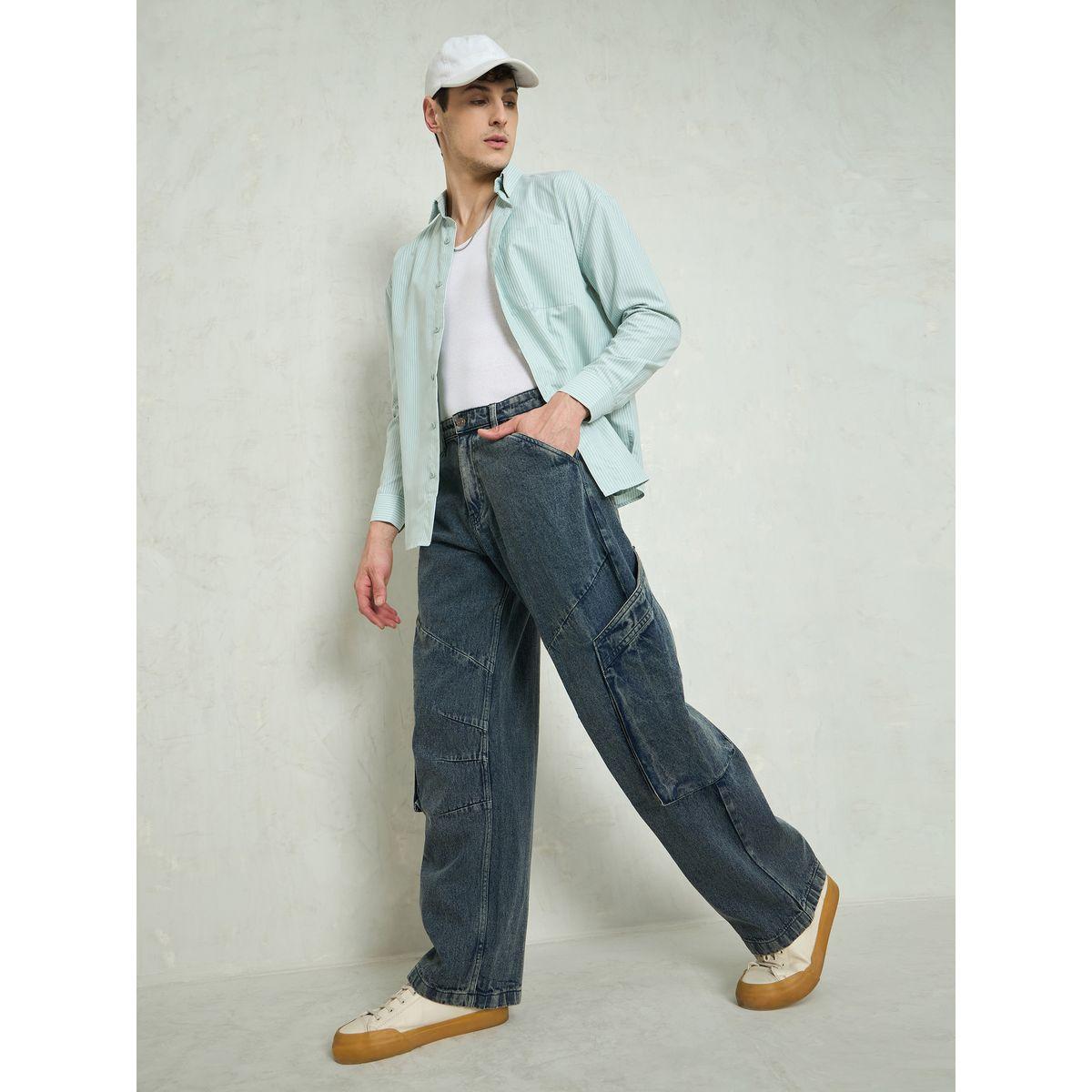Mascln Sassafras Men Blue Mid Rise Washed Cargo Pocket Detail Wide Leg Jeans-men-clothing-bottoms-jeans-image-2