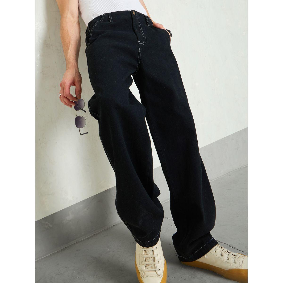 Mascln Sassafras Men Black Mid Rise Contrast Thread Detail Wide Leg Jeans-men-clothing-bottoms-jeans-image-1