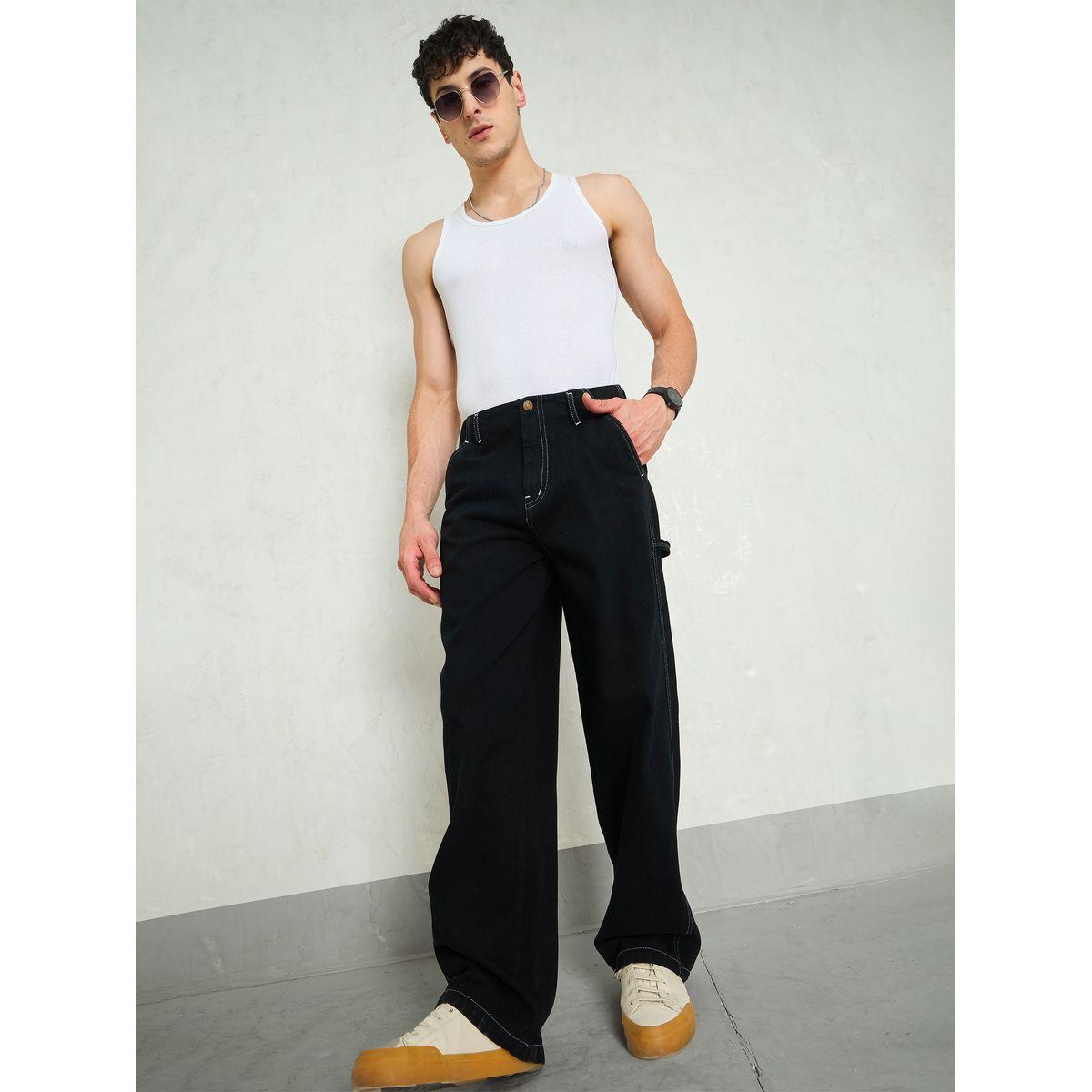 Mascln Sassafras Men Black Mid Rise Contrast Thread Detail Wide Leg Jeans-men-clothing-bottoms-jeans-image-2