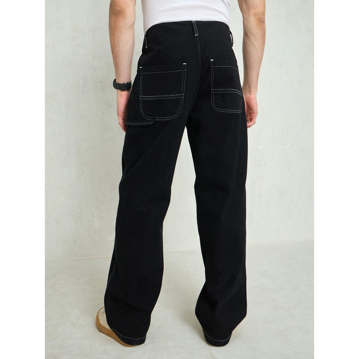 Mascln Sassafras Men Black Mid Rise Contrast Thread Detail Wide Leg Jeans-men-clothing-bottoms-jeans-image-5