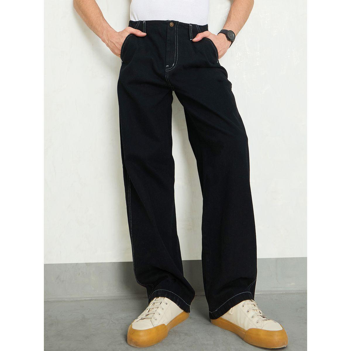 Mascln Sassafras Men Black Mid Rise Contrast Thread Detail Wide Leg Jeans-men-clothing-bottoms-jeans-image-6