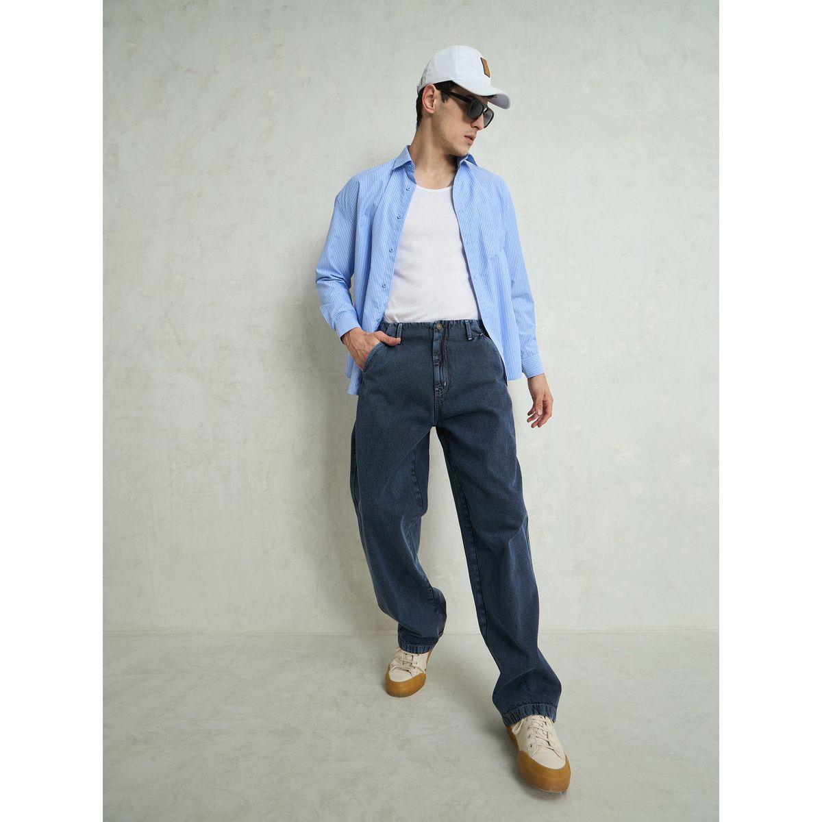 Mascln Sassafras Men Blue Mid Rise Contrast Thread Detail Wide Leg Jeans-men-clothing-bottoms-jeans-image-2