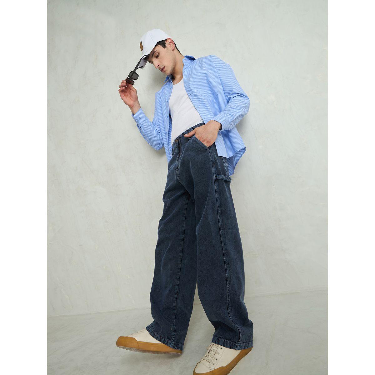 Mascln Sassafras Men Blue Mid Rise Contrast Thread Detail Wide Leg Jeans-men-clothing-bottoms-jeans-image-7