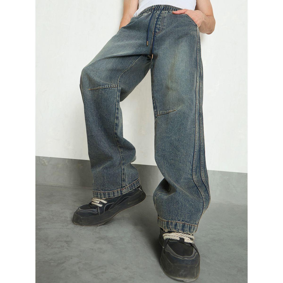 Mascln Sassafras Men Blue Mid Rise Washed Knee Dart Wide Leg Jeans-men-clothing-bottoms-jeans-image-1