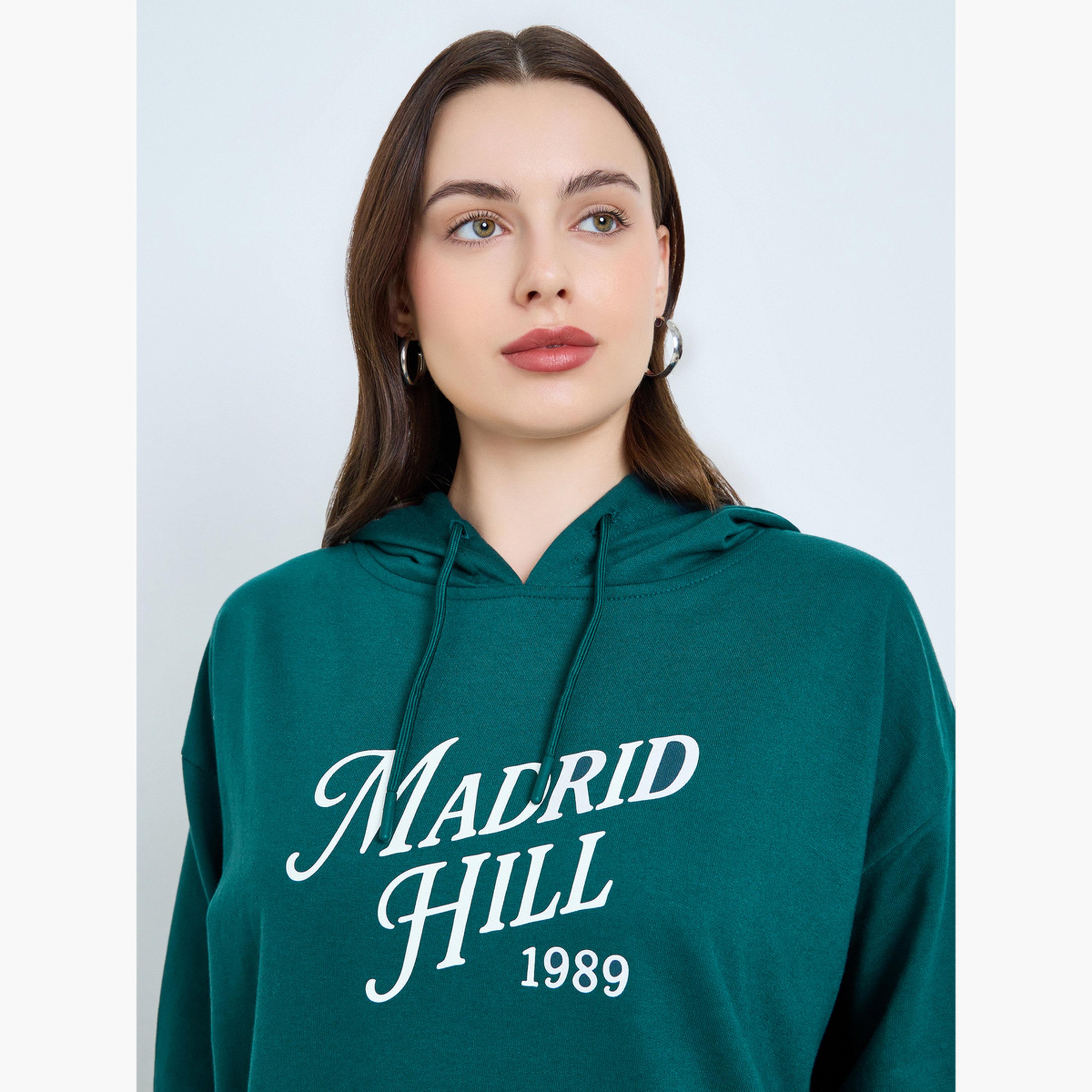 Styli Dark Green Regular Fit Longline Hoodie and Joggers Co-Ords-women-clothing-coordsets-image-4