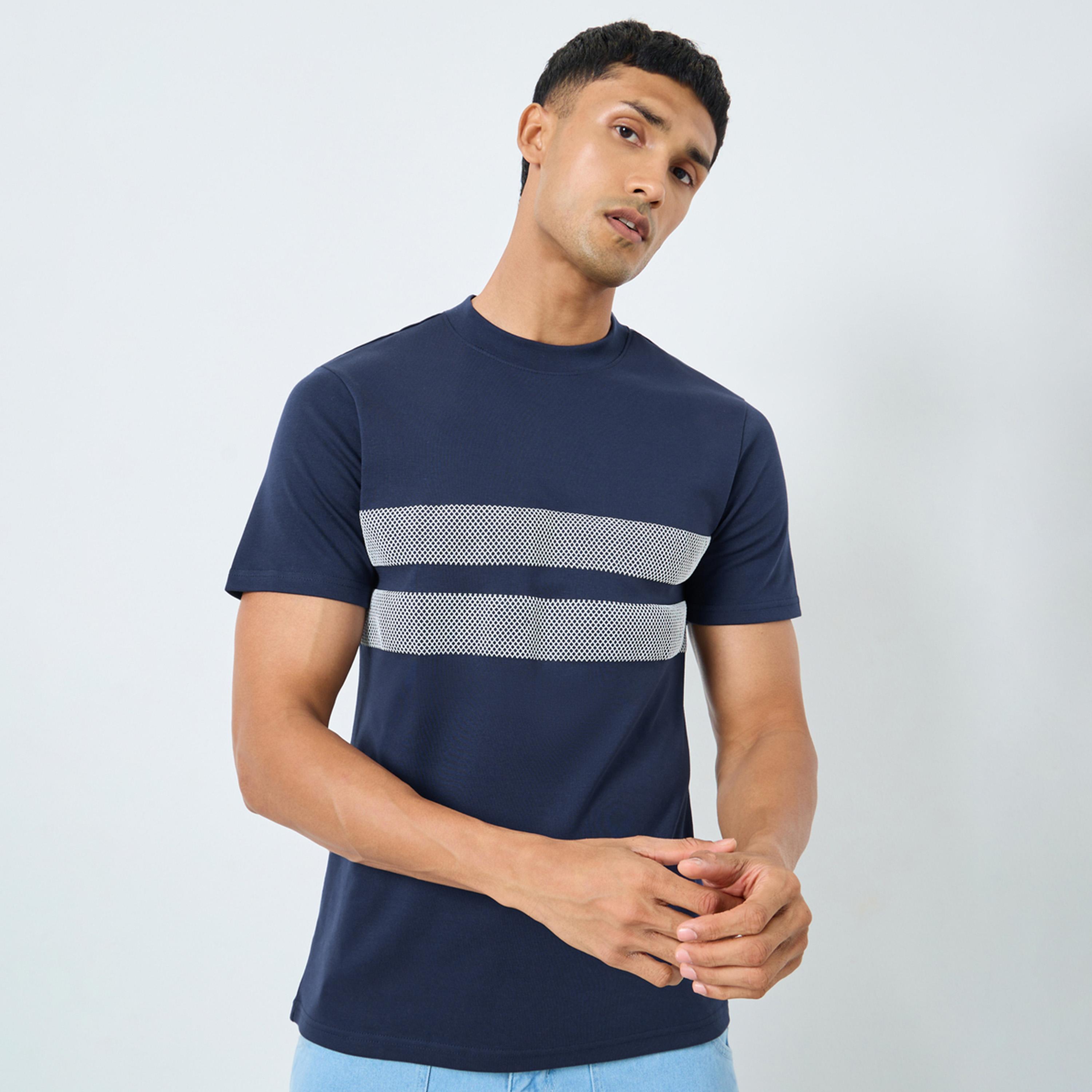 Styli Men Navy HD Print Mock Neck T-Shirt-men-clothing-tshirtsandpolos-tshirts-image-1