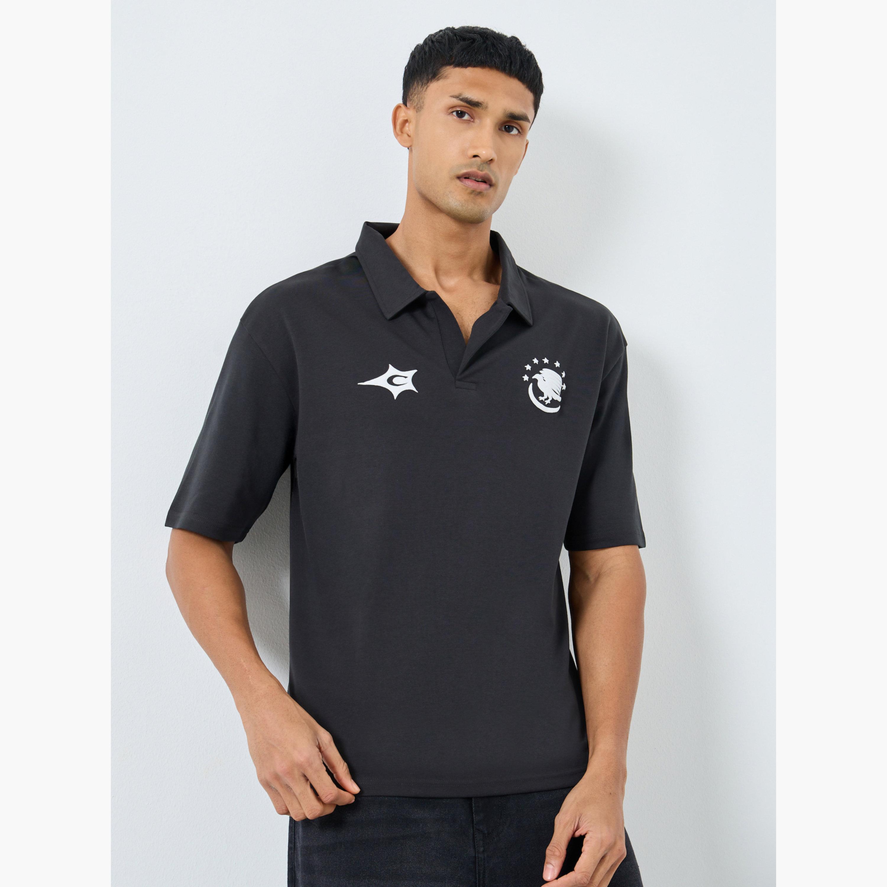 Styli Men Black Graphic Print Oversized Polo Shirt-men-clothing-tshirtsandpolos-polos-image-1