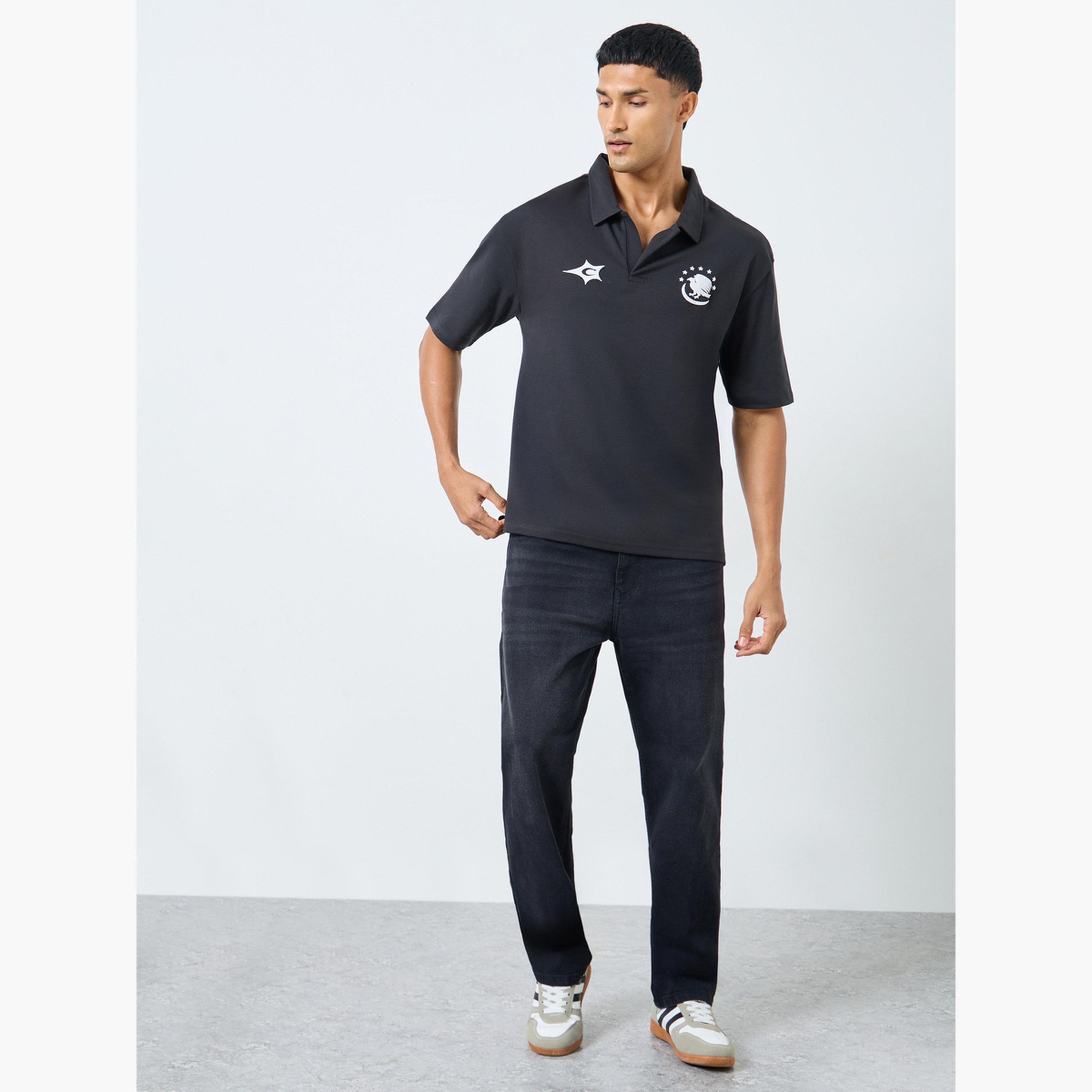 Styli Men Black Graphic Print Oversized Polo Shirt-men-clothing-tshirtsandpolos-polos-image-2