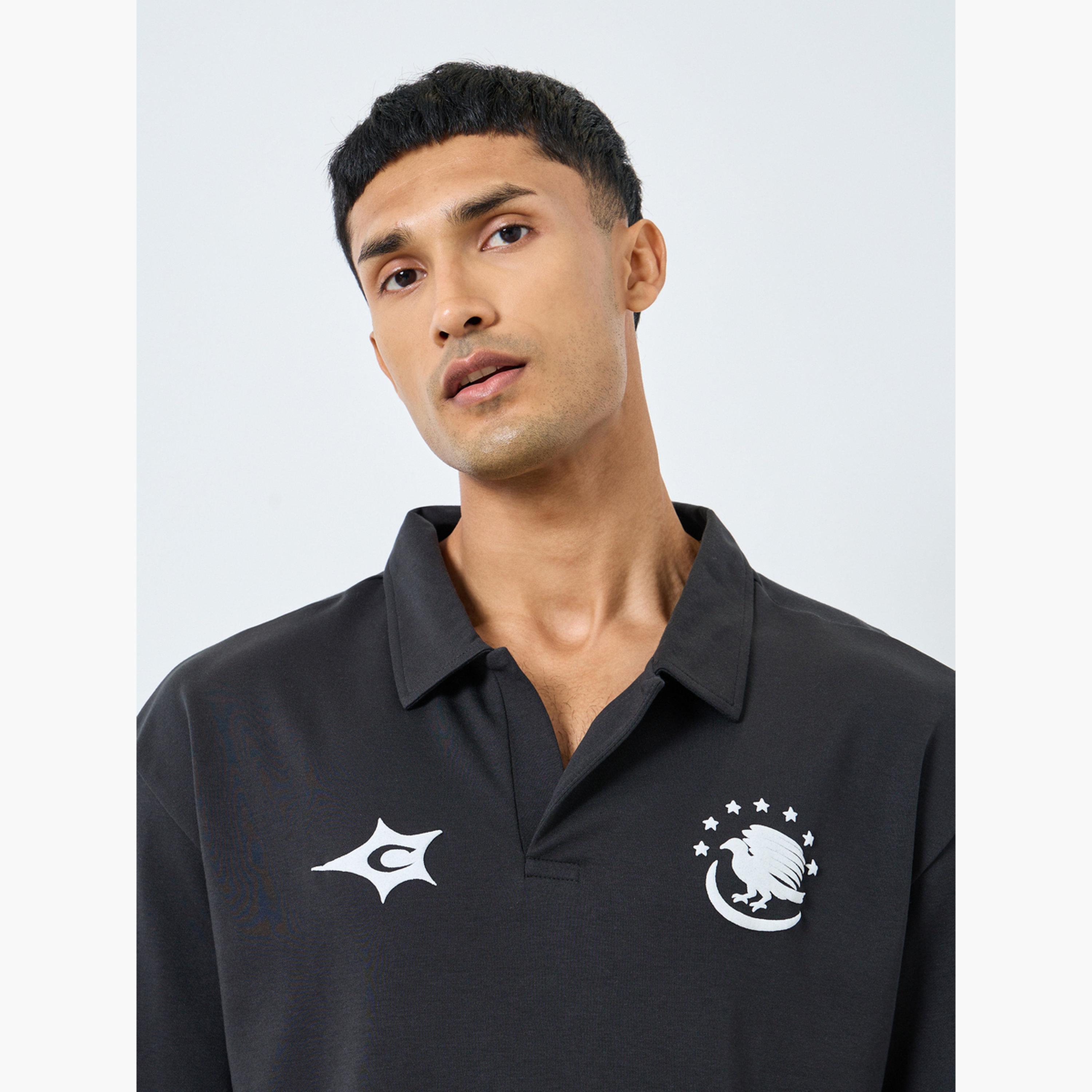Styli Men Black Graphic Print Oversized Polo Shirt-men-clothing-tshirtsandpolos-polos-image-3