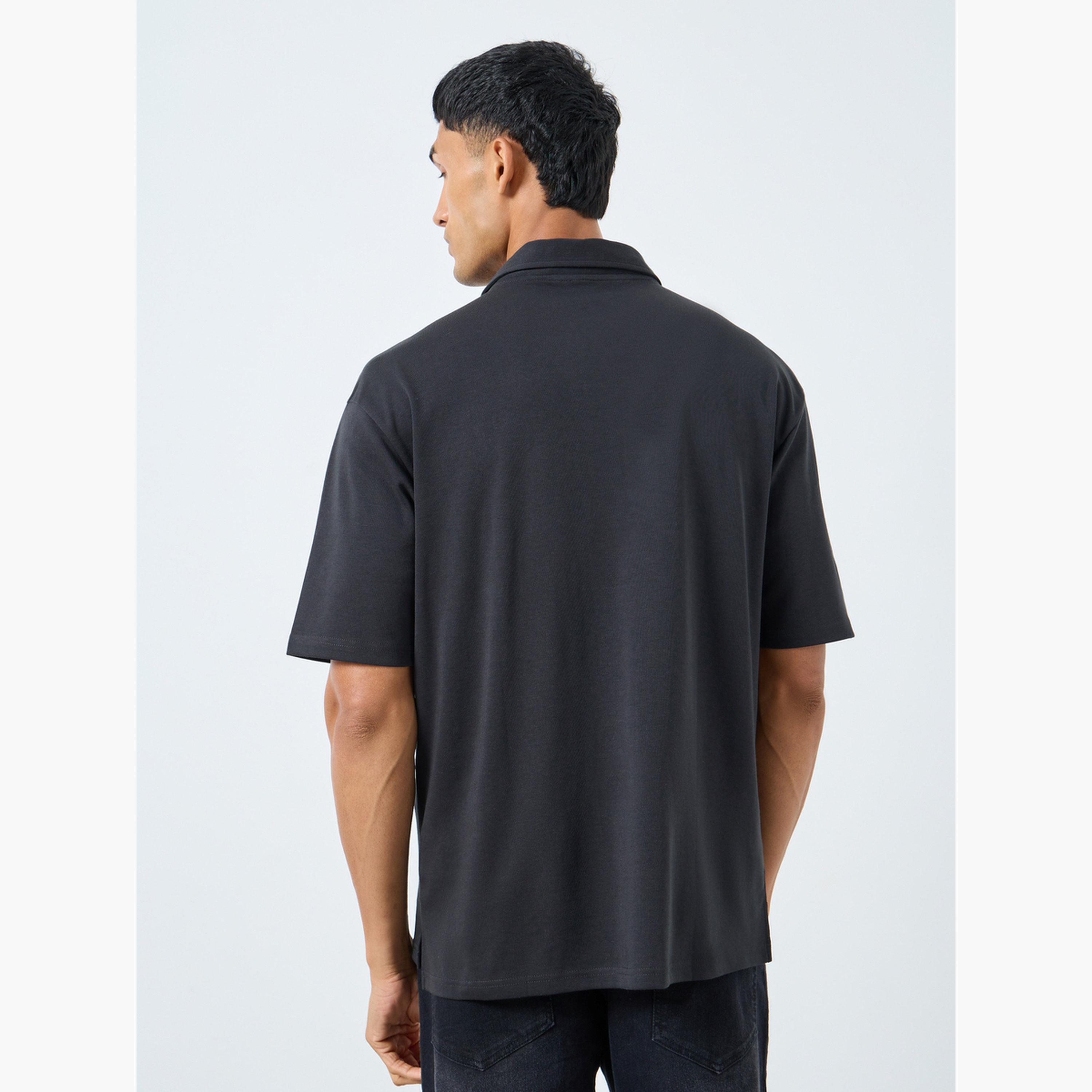 Styli Men Black Graphic Print Oversized Polo Shirt-men-clothing-tshirtsandpolos-polos-image-4