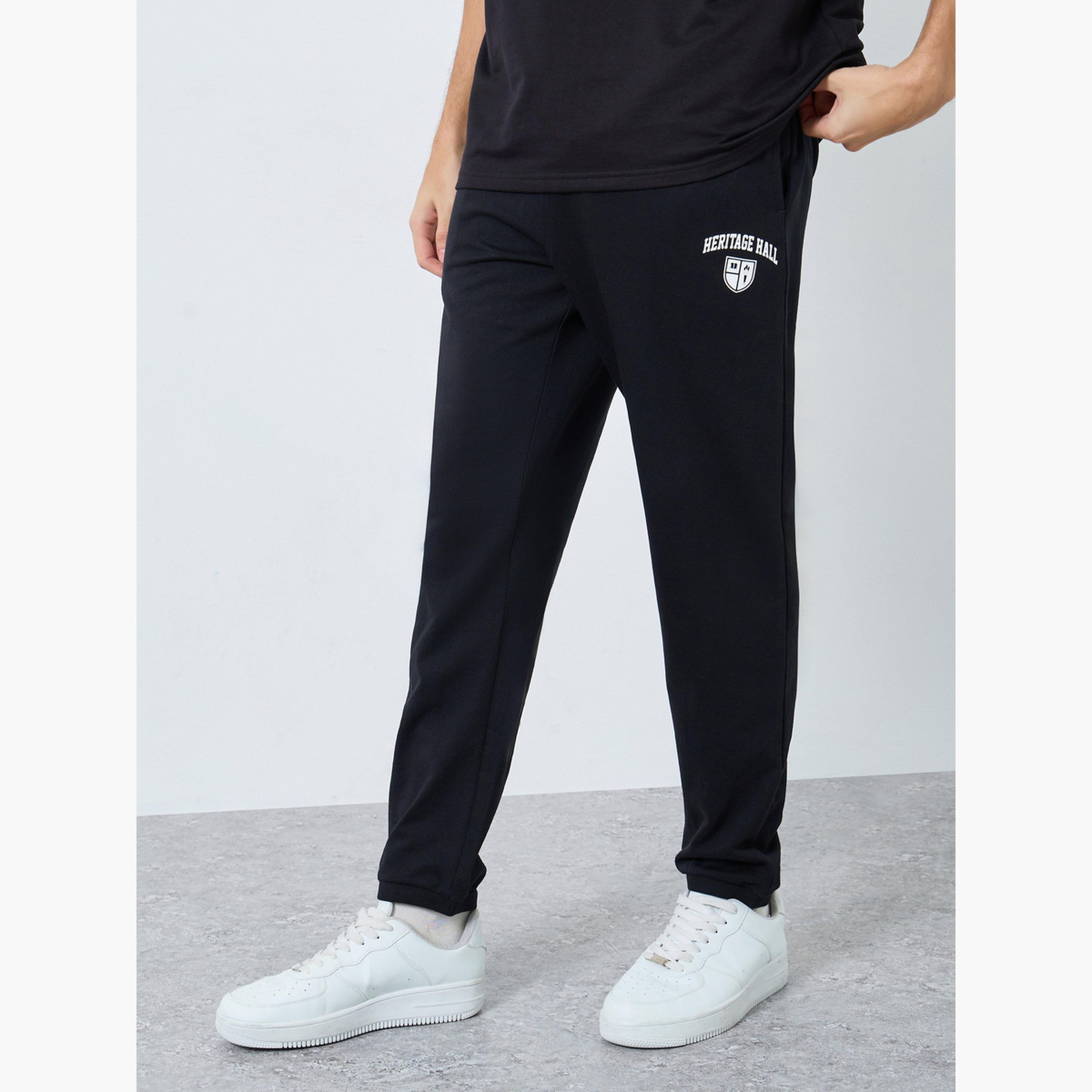 Styli Men Black Slim Fit Terry Joggers with Drawstring-men-clothing-bottoms-joggers-image-1