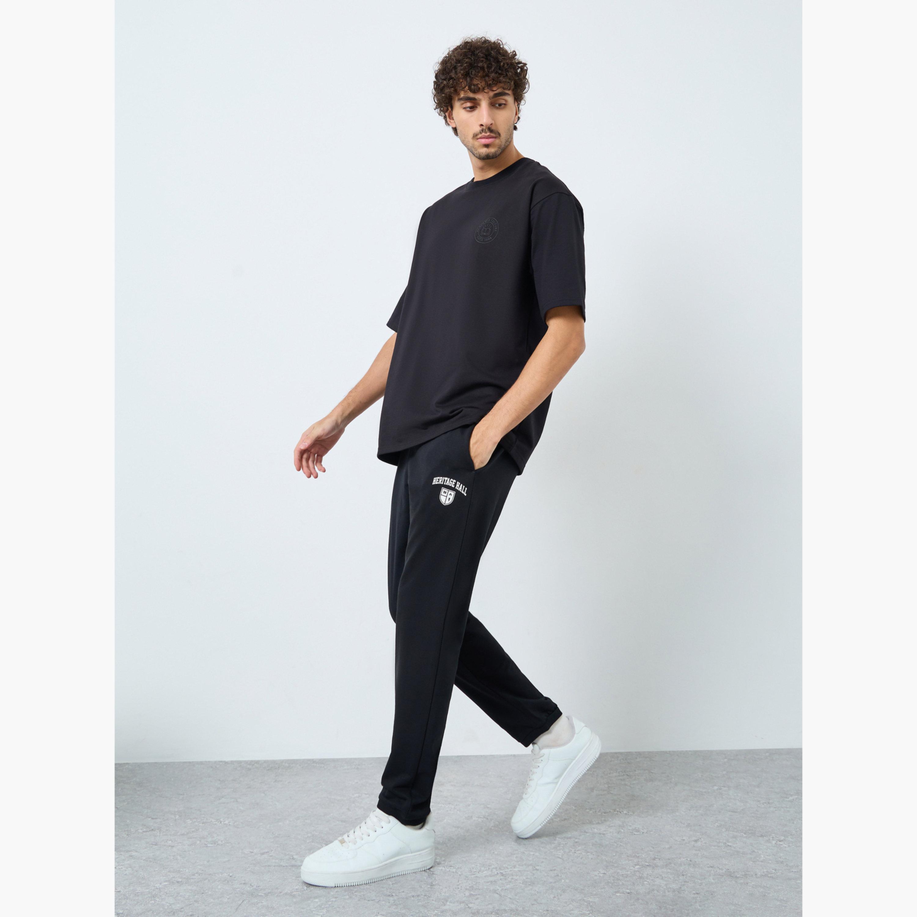Styli Men Black Slim Fit Terry Joggers with Drawstring-men-clothing-bottoms-joggers-image-2
