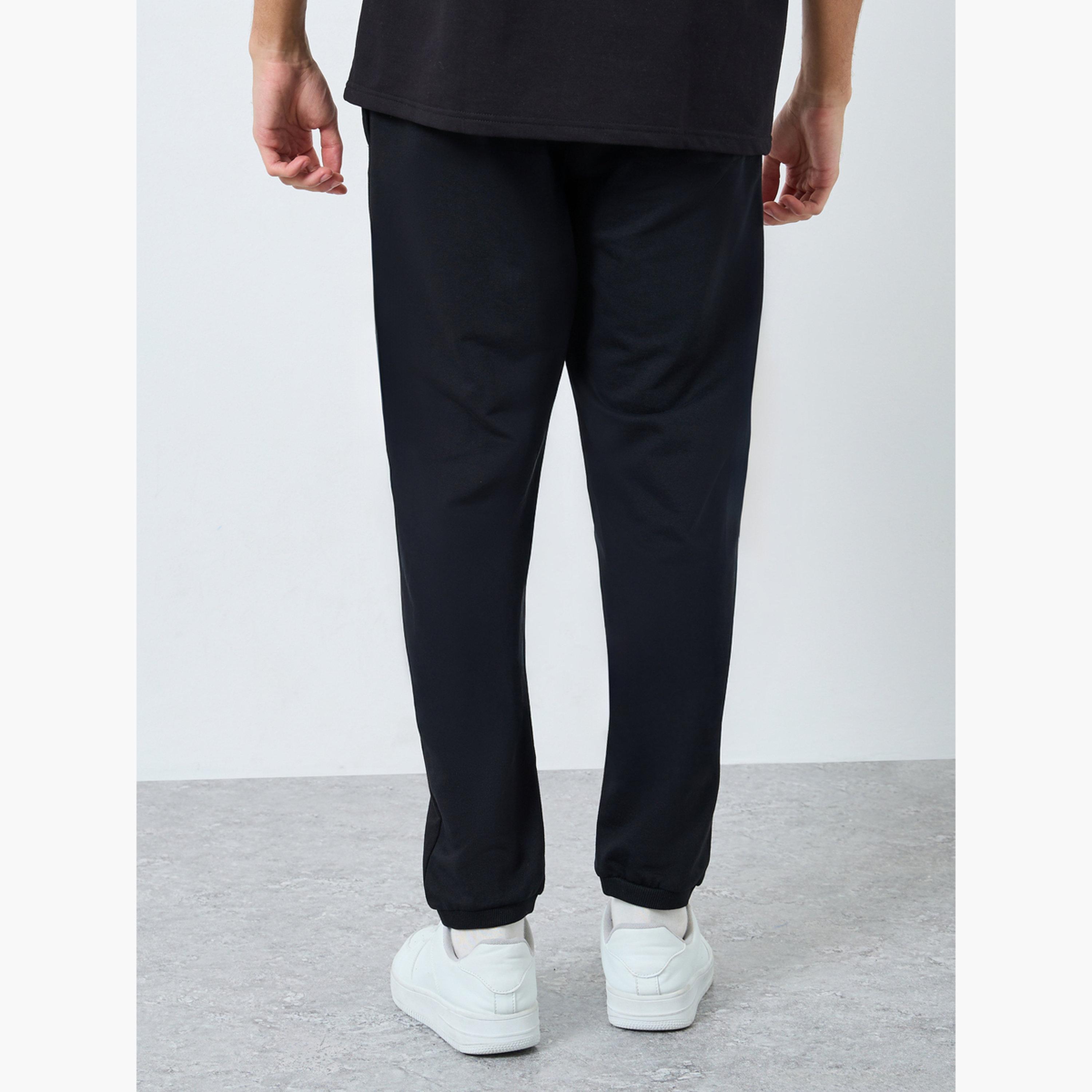 Styli Men Black Slim Fit Terry Joggers with Drawstring-men-clothing-bottoms-joggers-image-4
