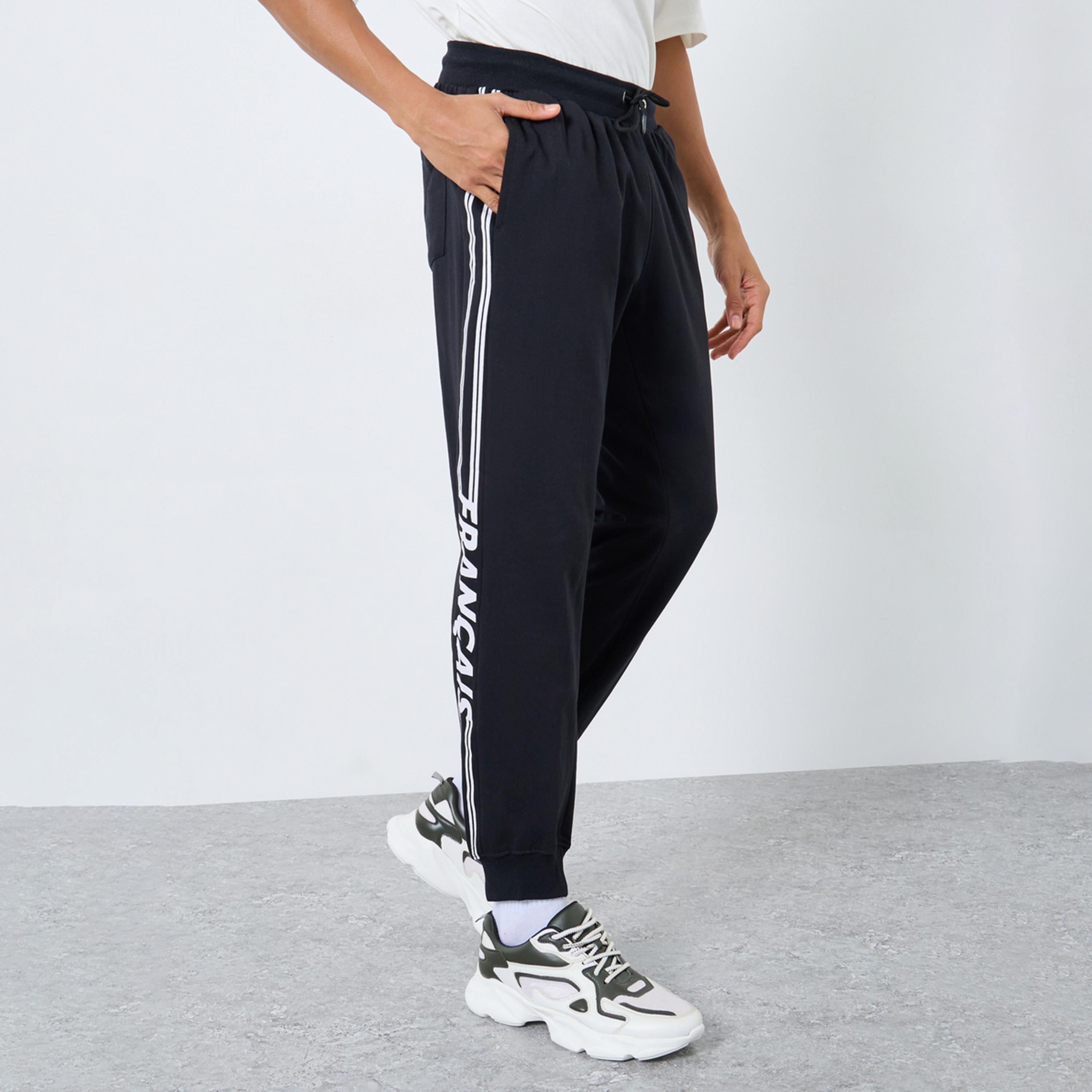 Styli Men Black Slogan Print Joggers-men-clothing-bottoms-joggers-image-1