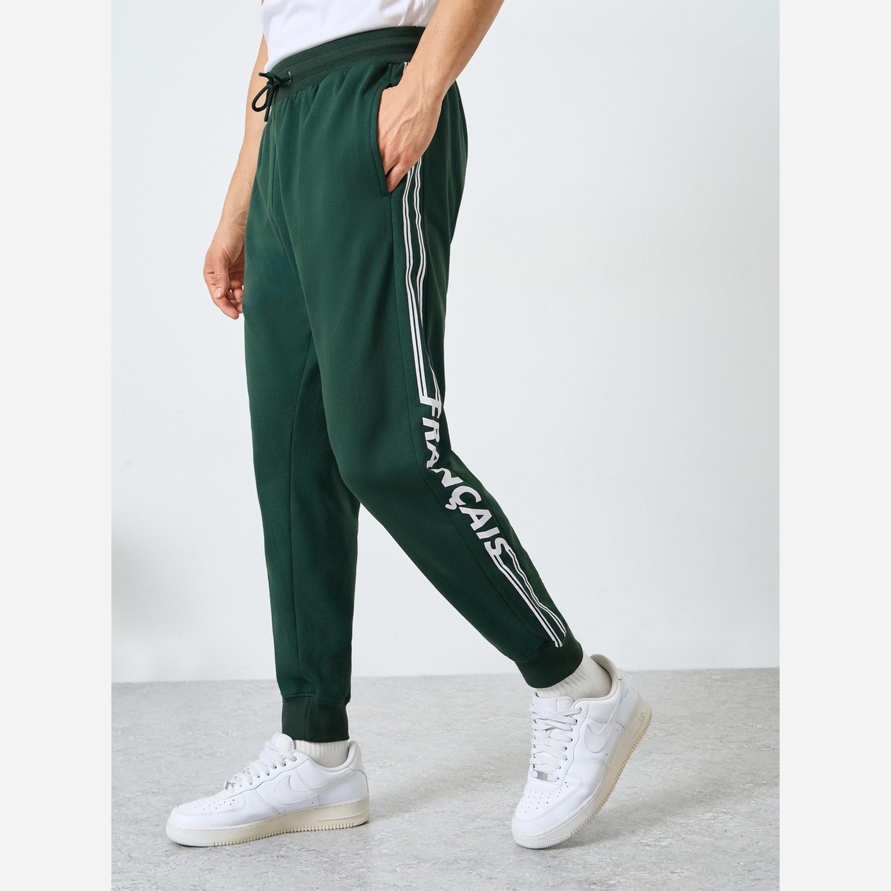 Styli Men Green Side Panel Print Slim Fit Fleece Joggers-men-clothing-bottoms-joggers-image-1