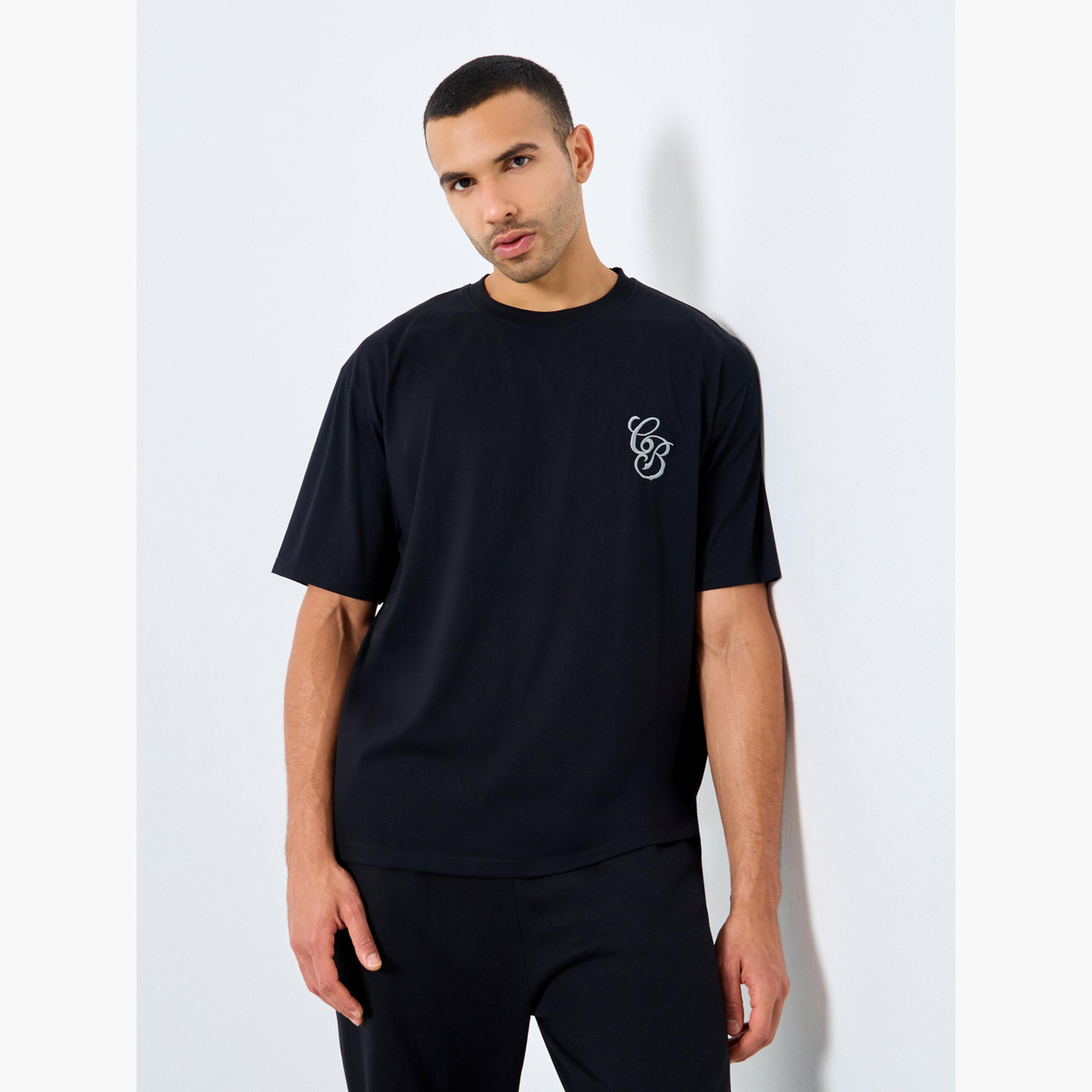Styli Men Black Embroidered Back Crew Neck T-Shirt-men-clothing-tshirtsandpolos-tshirts-image-1